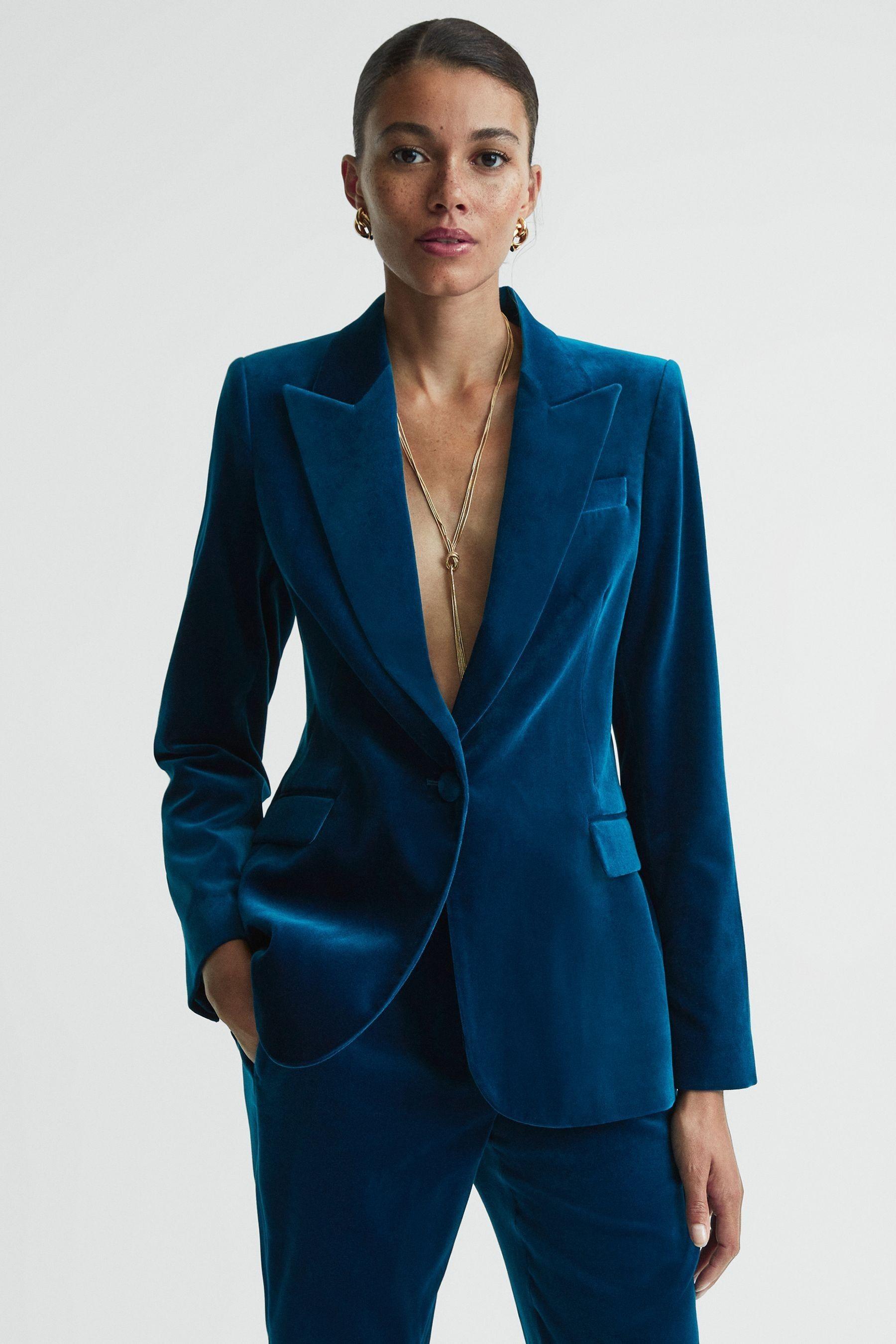 Womens blue top velvet blazer
