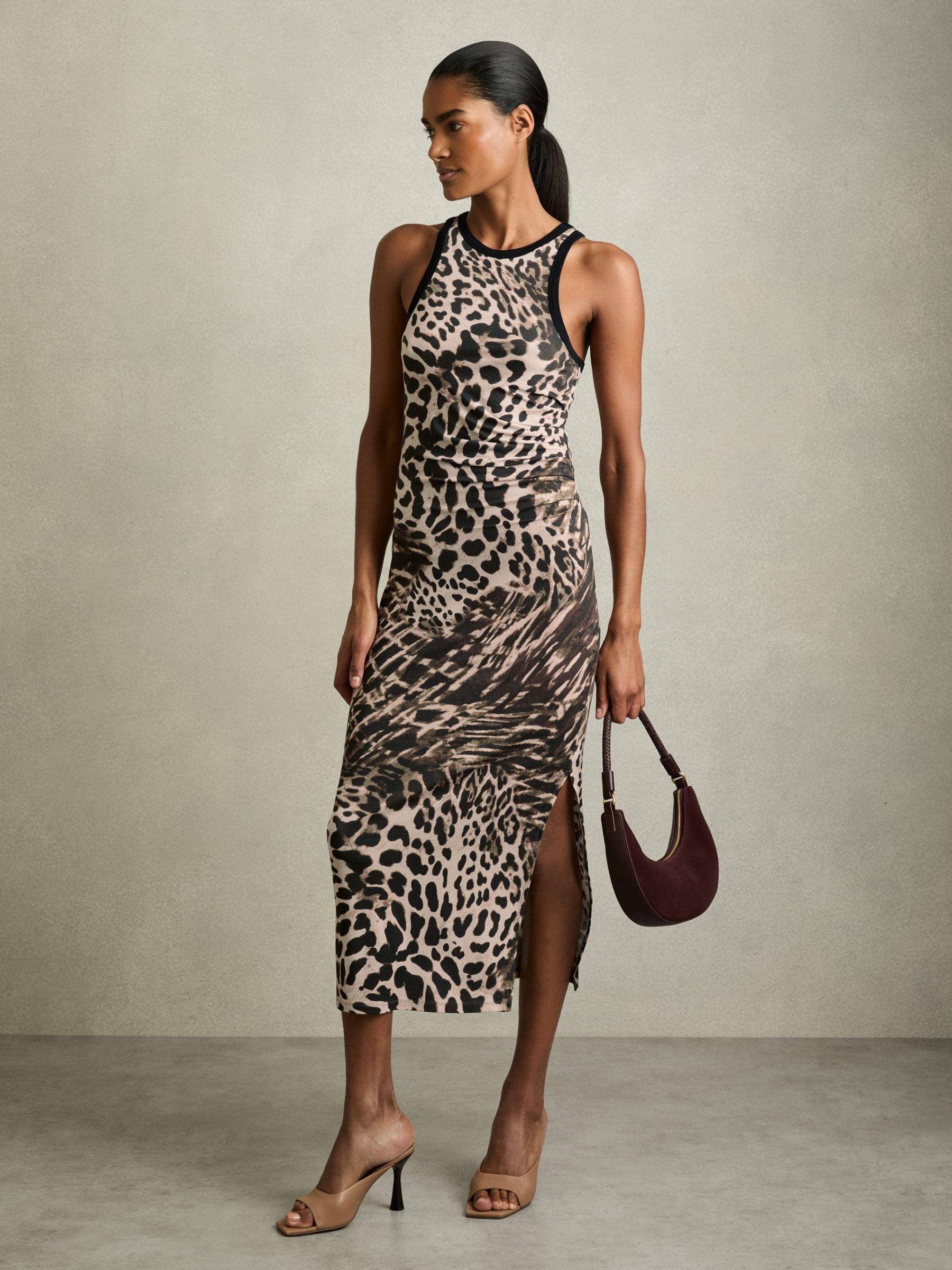 brown leopard print dress new look New Look Curve long sleeve crinkle midi dress in leopard print