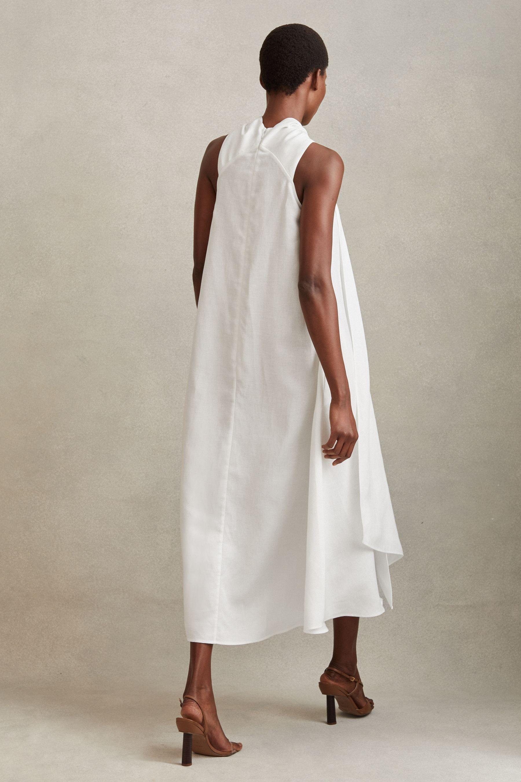 Reiss Linen Blend Drape Midi Dress in Natural | Lyst Reiss Linen Blend Drape Midi Dress in Natural | Lyst