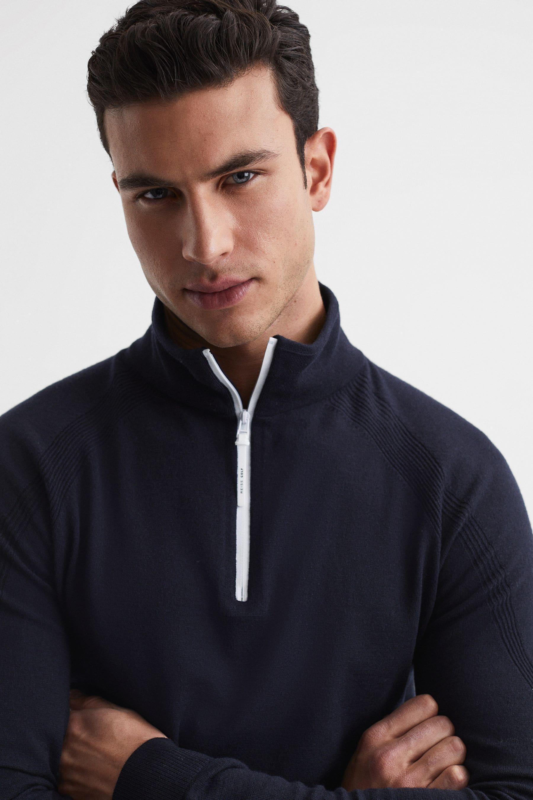 Reiss Affleck - Navy Golf Stretch Merino Zip Neck Jumper, Xs in 