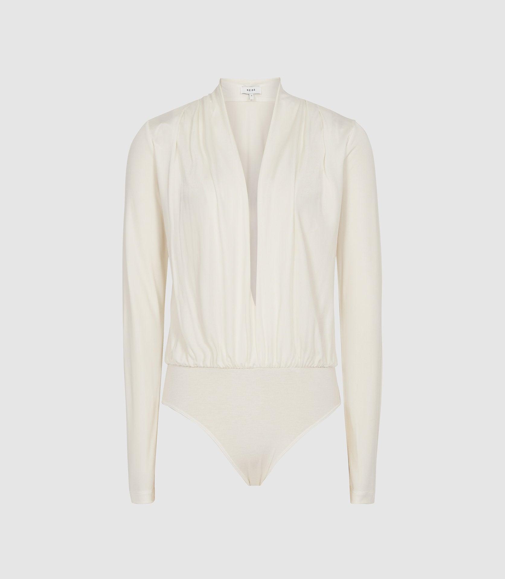 Reiss Rosalba - Long Sleeved Plunge Bodysuit in White | Lyst