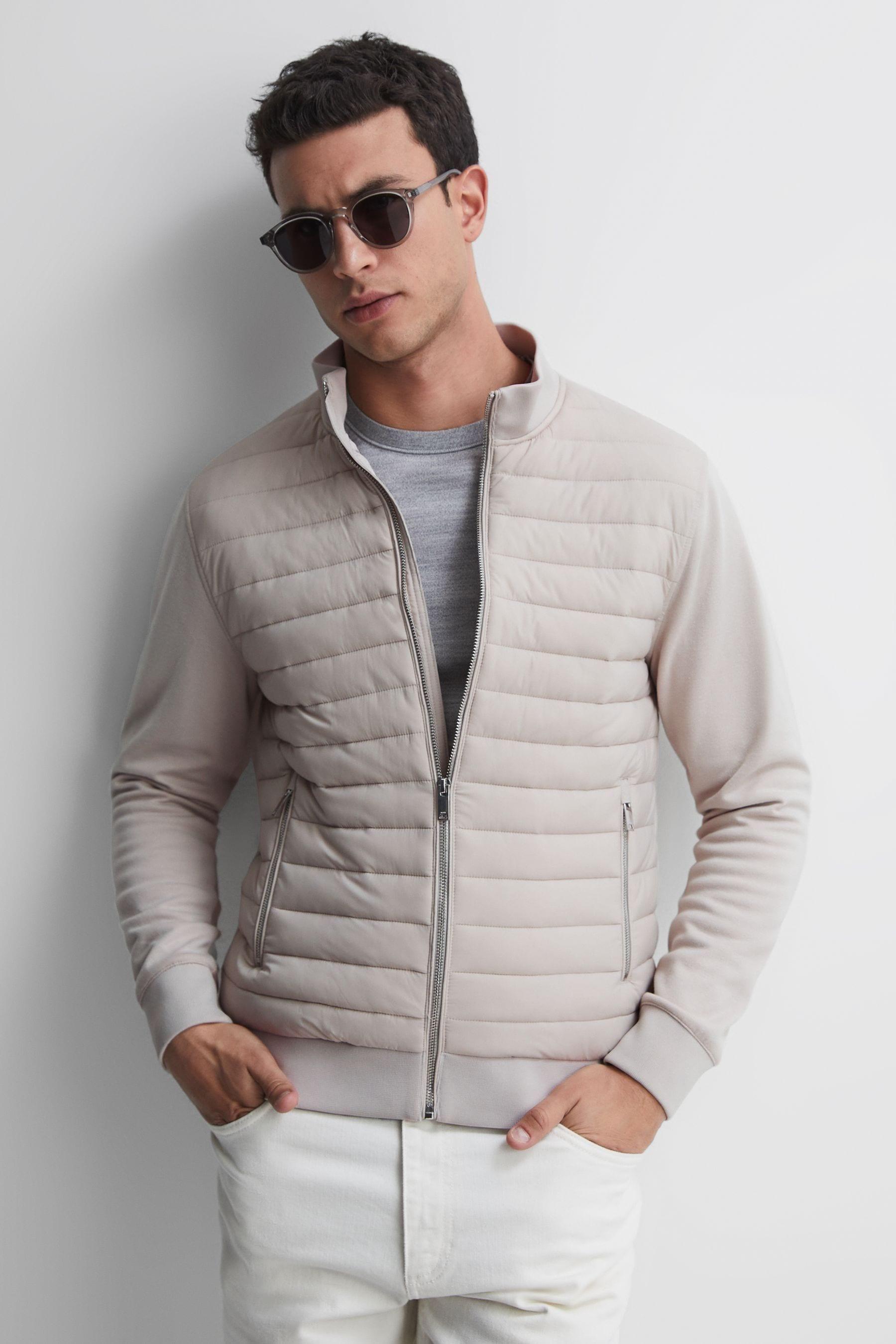 Reiss Flintoff - Stone Hybrid Quilt And Knit Zip-through Jacket, Uk  3x-large in Gray for Men | Lyst