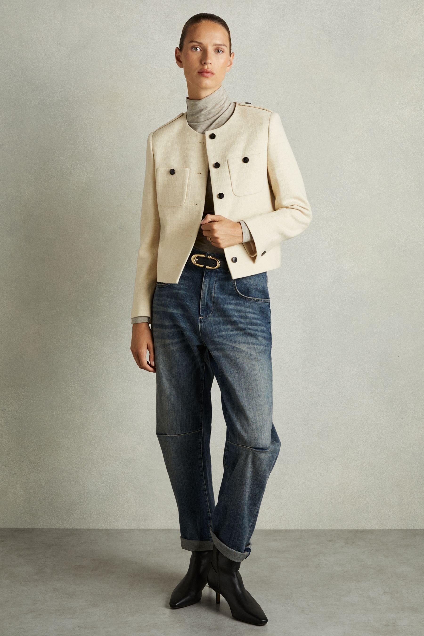 Reiss Blane - Cream Wool Cropped Jacket, 2 in Natural | Lyst