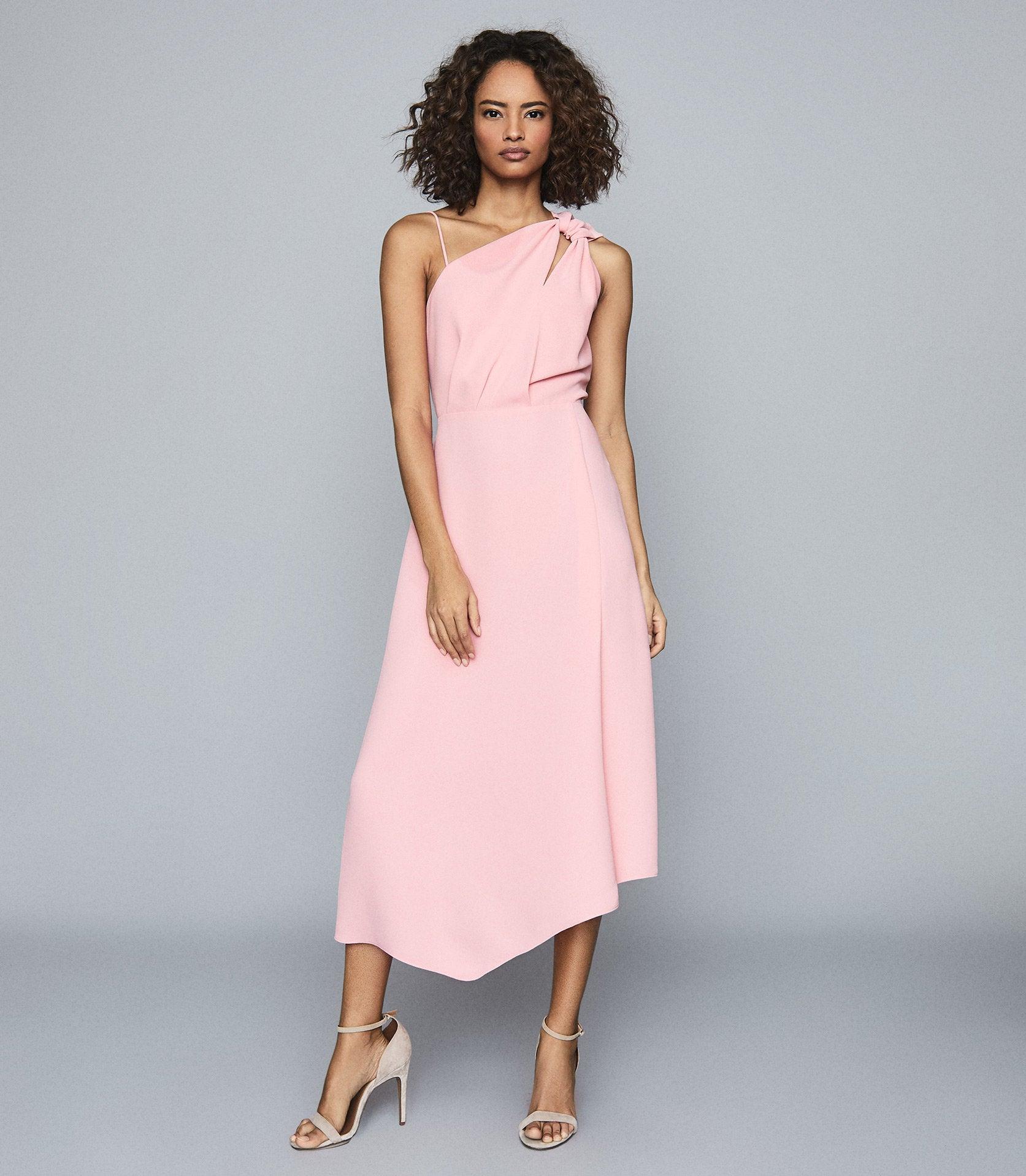 Reiss Delilah - One Shoulder Midi Dress in Pink | Lyst