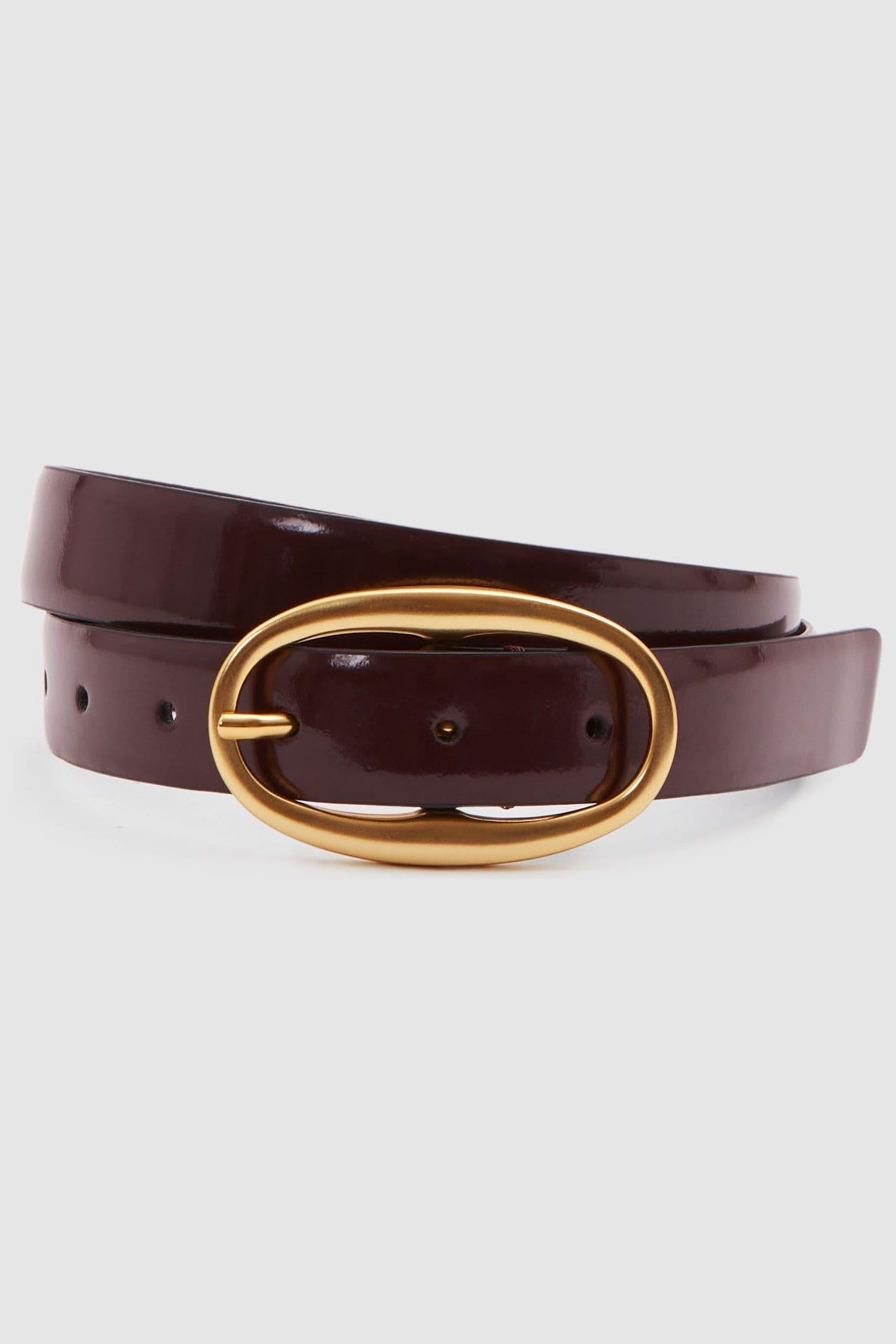 Reiss Patent Leather Oval Buckle Belt in Oxblood Burgundy *GREAT CONDITION* Sz M Reiss Drew - Oxblood Patent Leather Oval Buckle Belt, M in  main image 3
