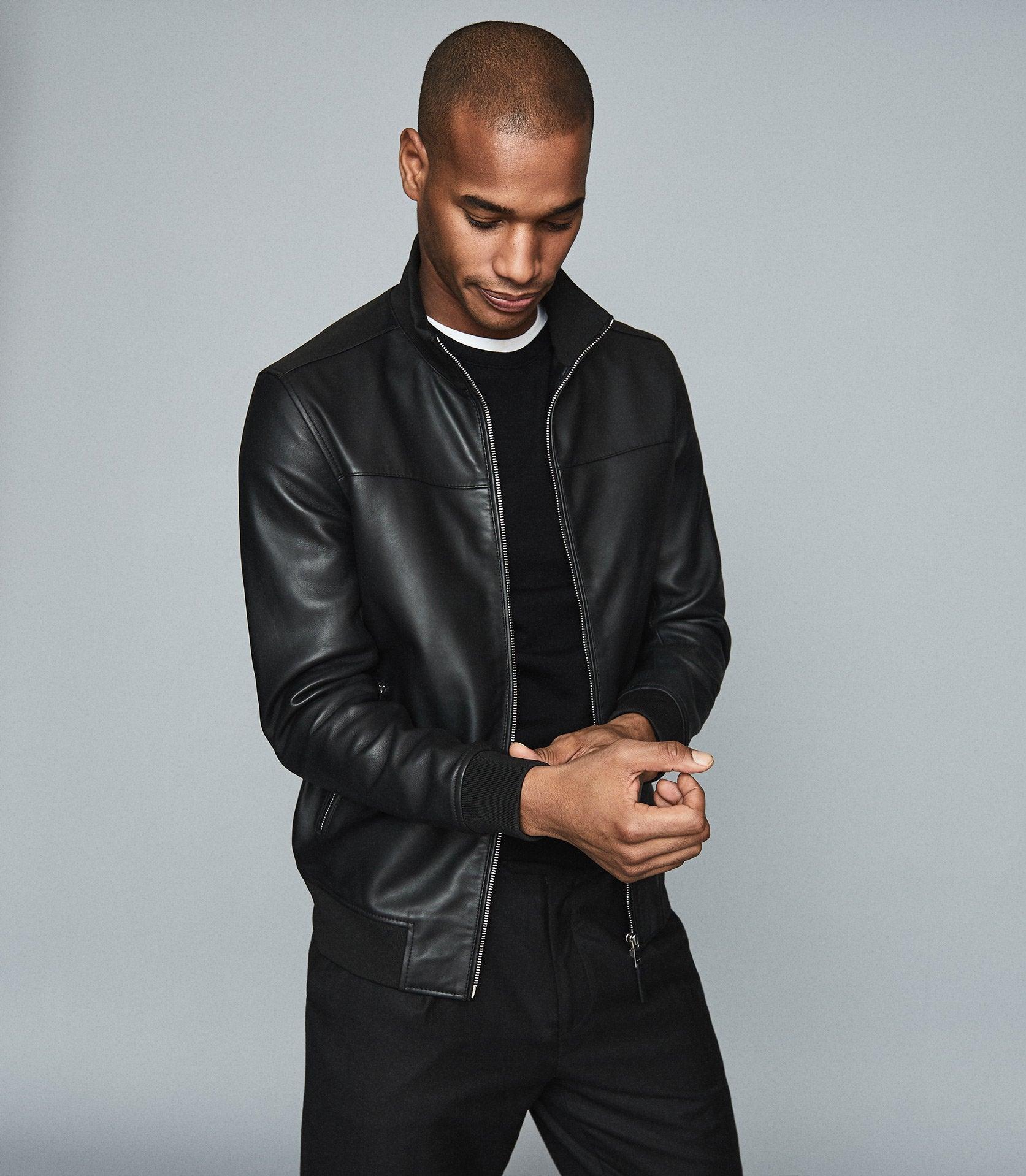Reiss Mineral - Leather Bomber Jacket in Black for Men - Lyst