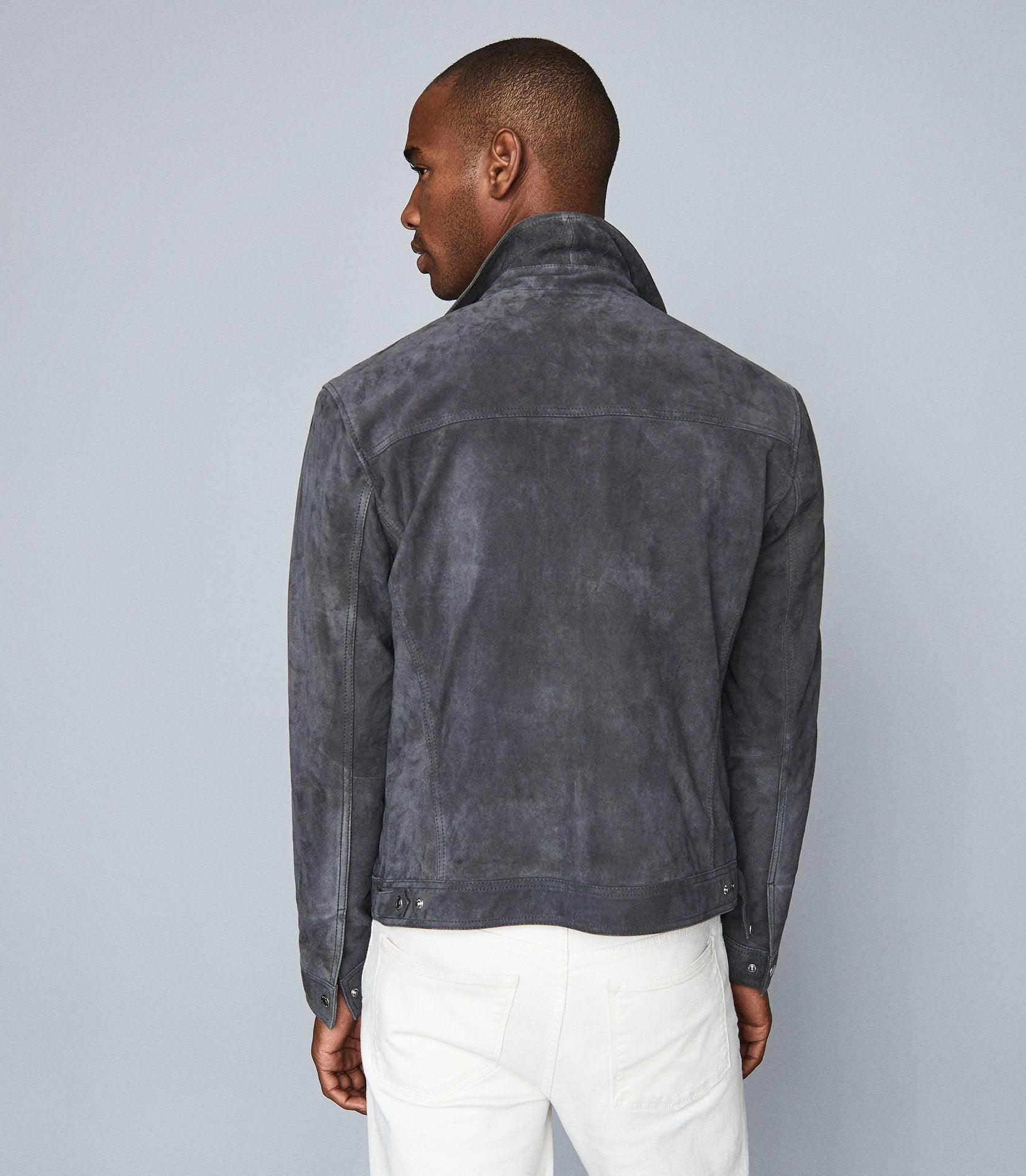 grey suede trucker jacket