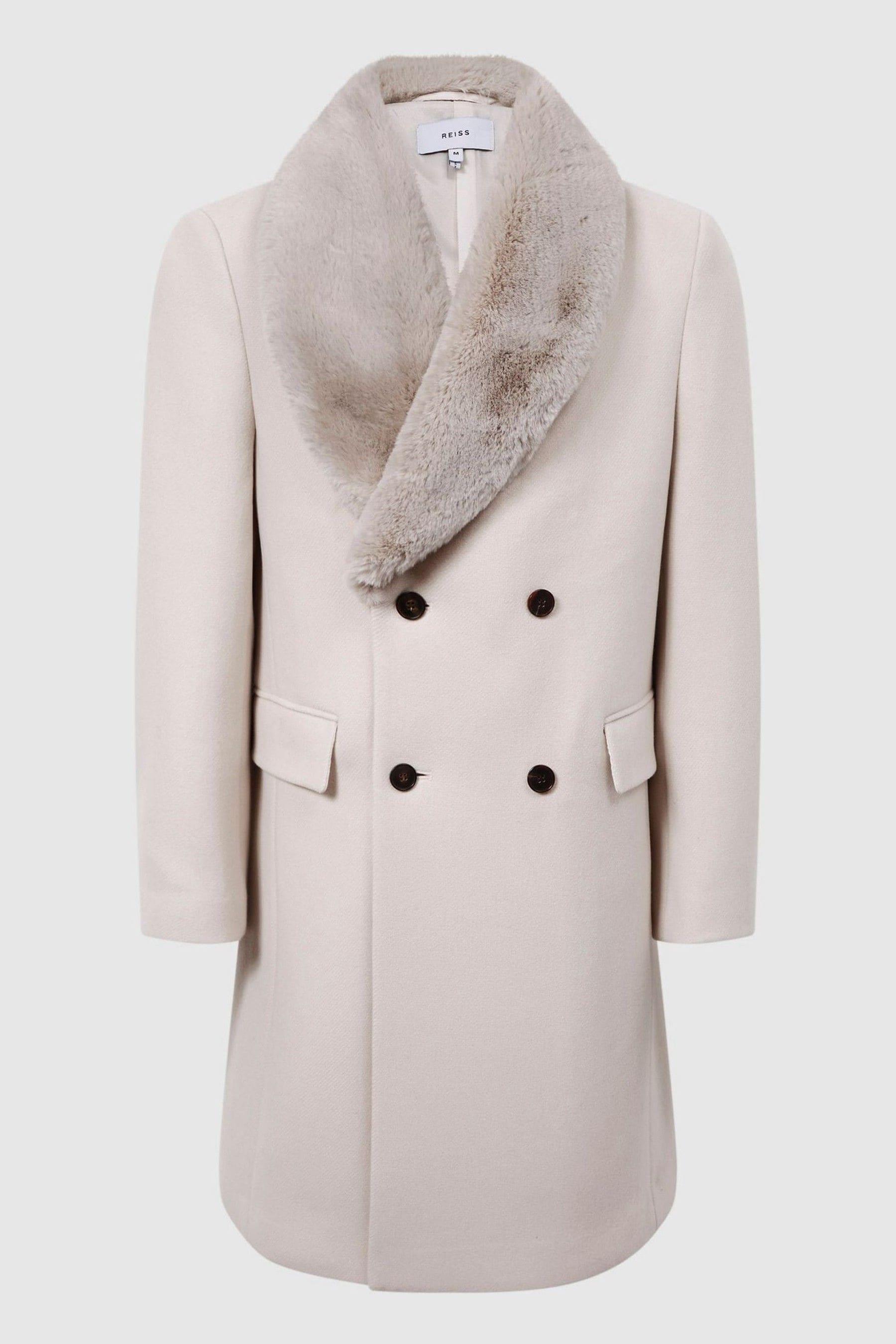 Bay Ivory Double Breasted Faux Fur Collar Coat L