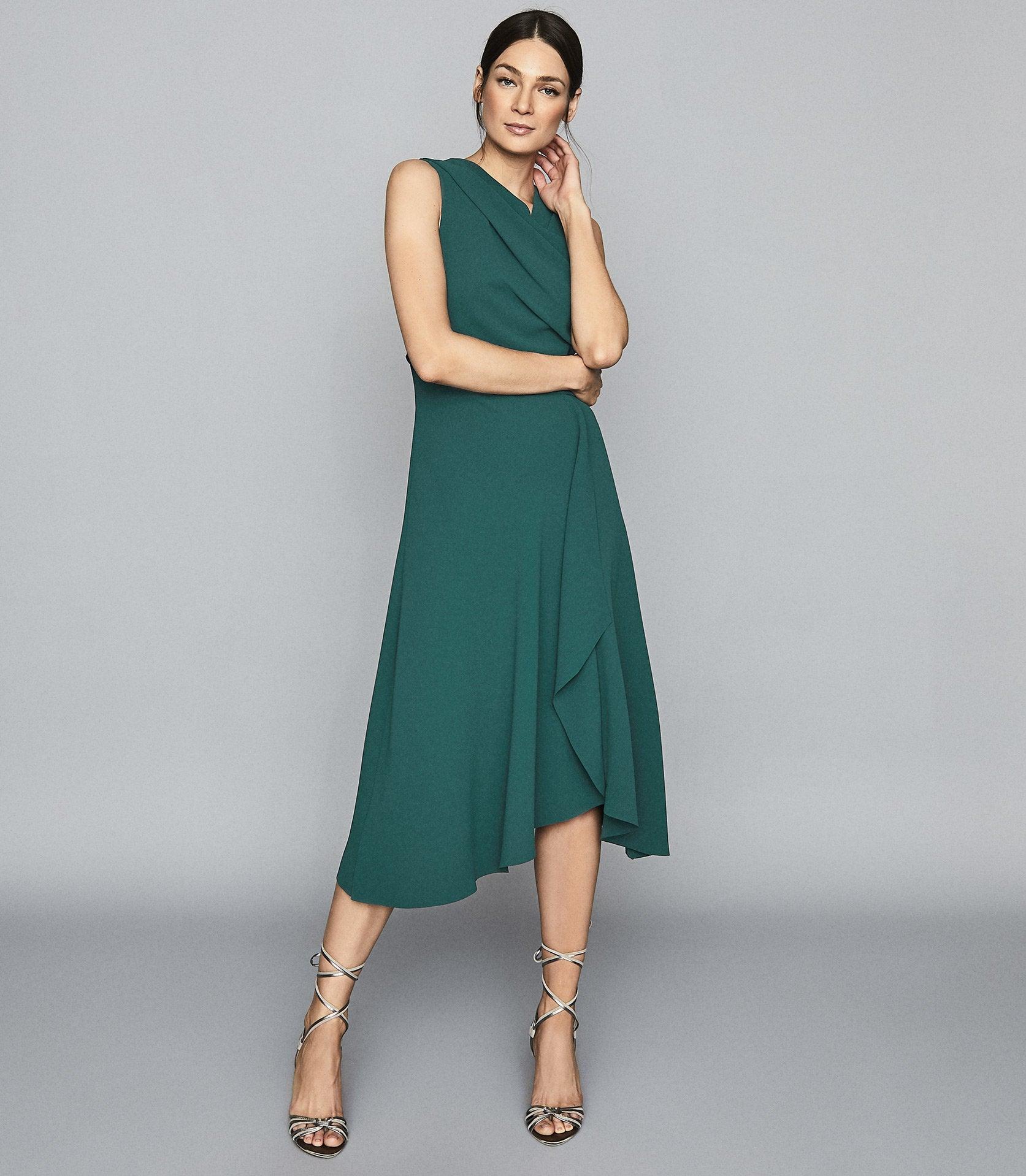 Reiss Synthetic Marling - Wrap Front Midi Dress in Teal (Green) - Lyst