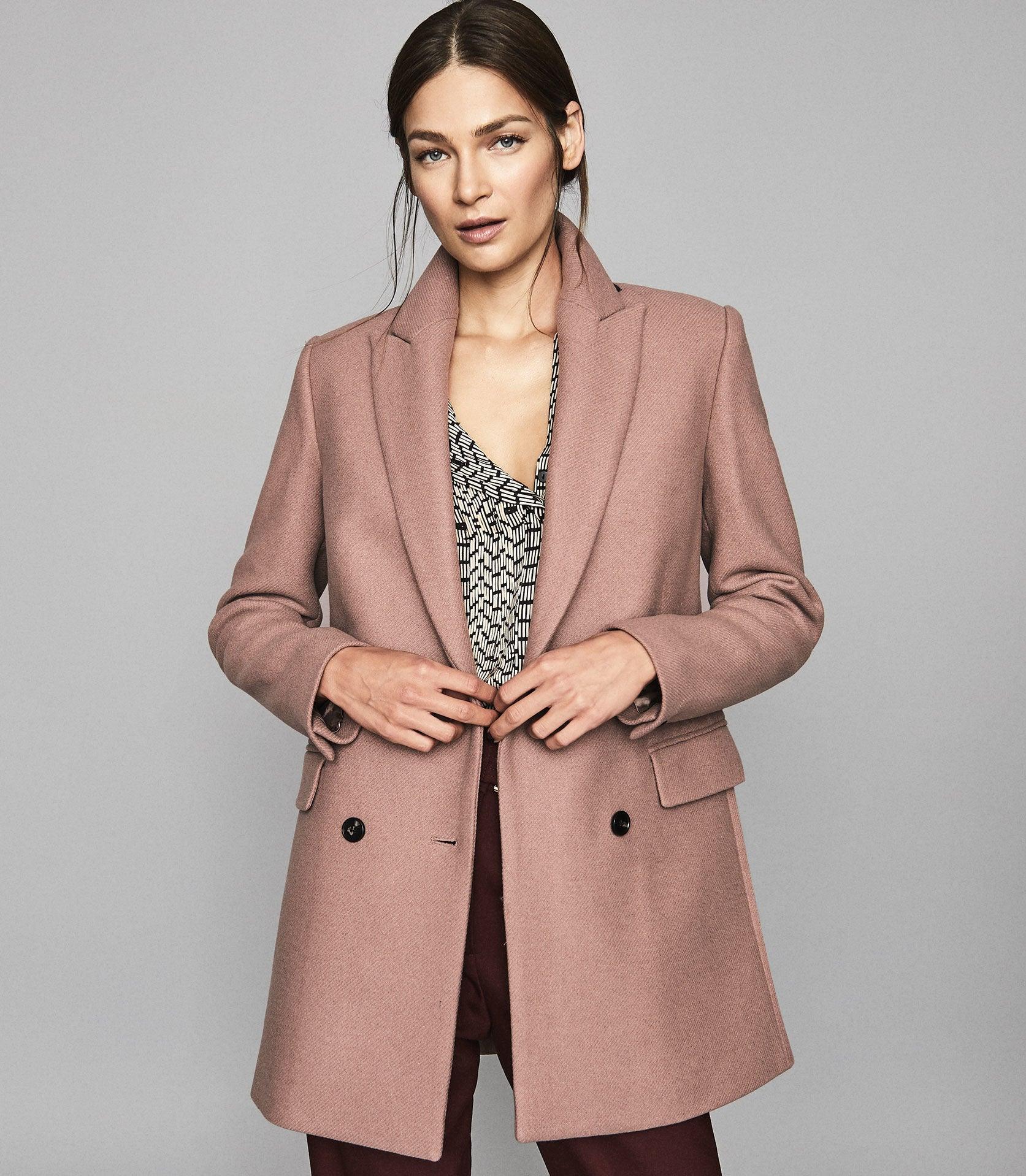 dusky pink wool coat