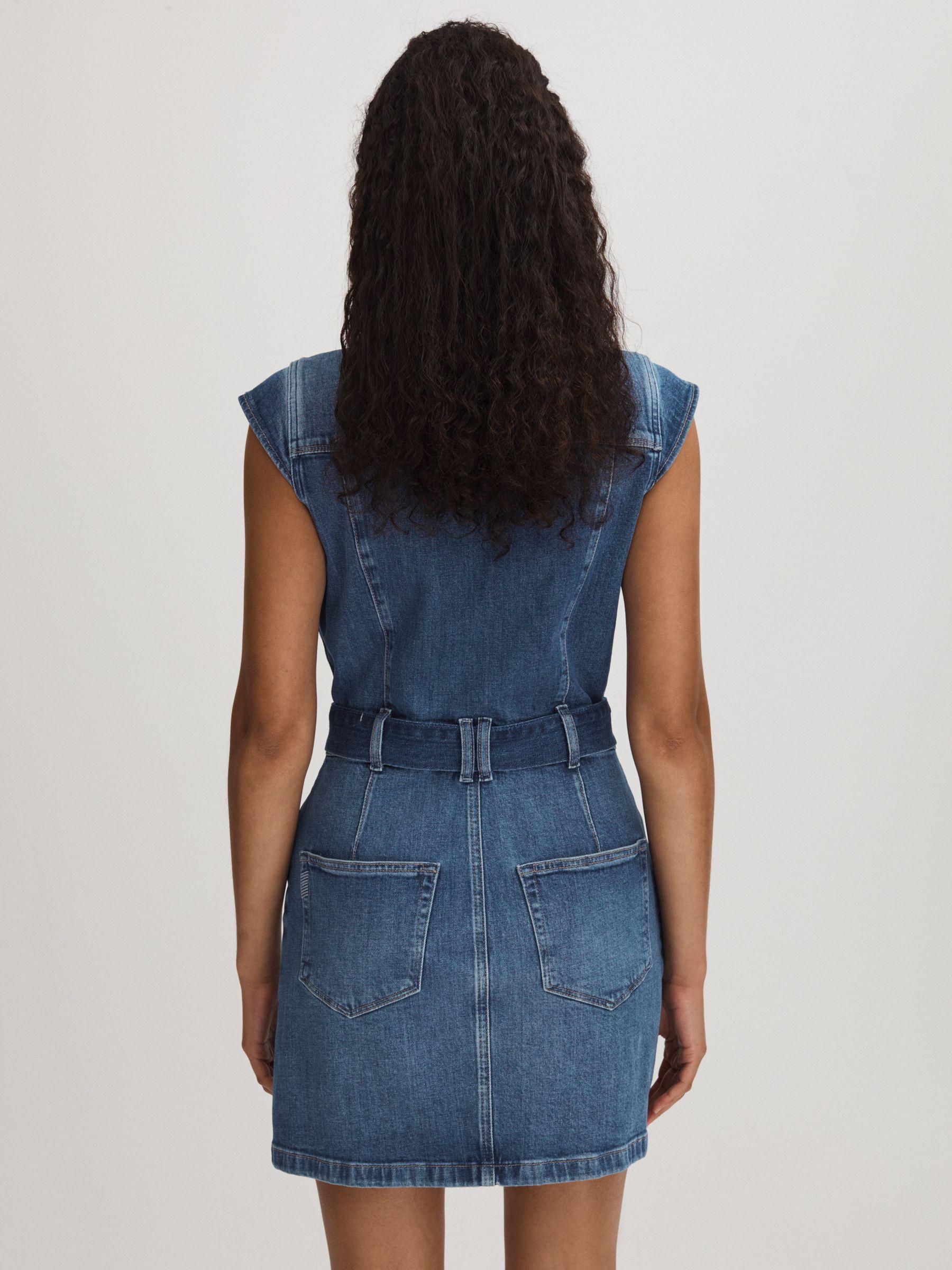 PAIGE Belted Denim Mini Dress in Blue | Lyst UK