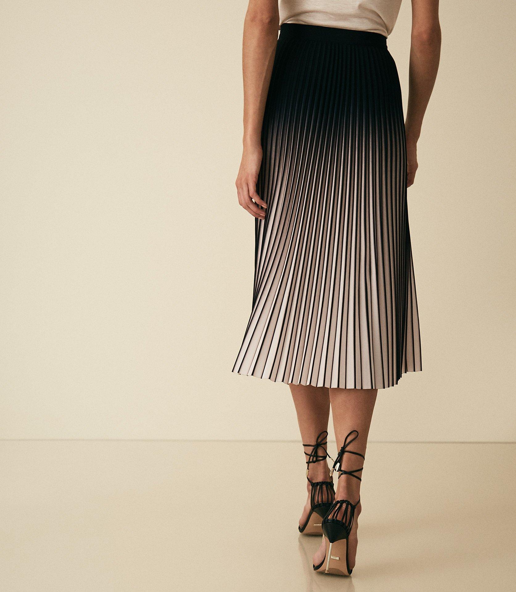 Reiss Silk Ombre Pleated Midi Skirt in Black - Lyst