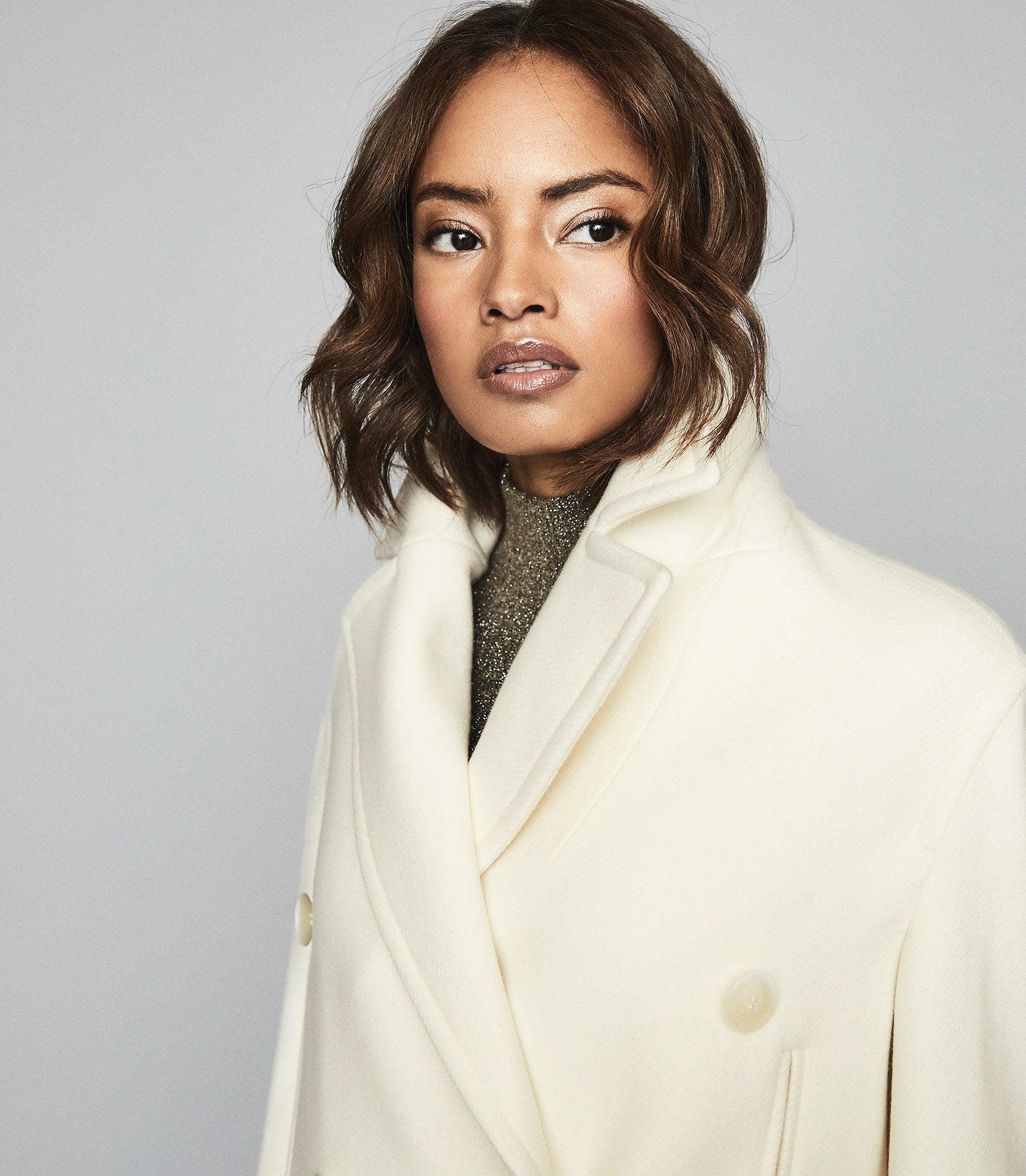 white wool blend coat