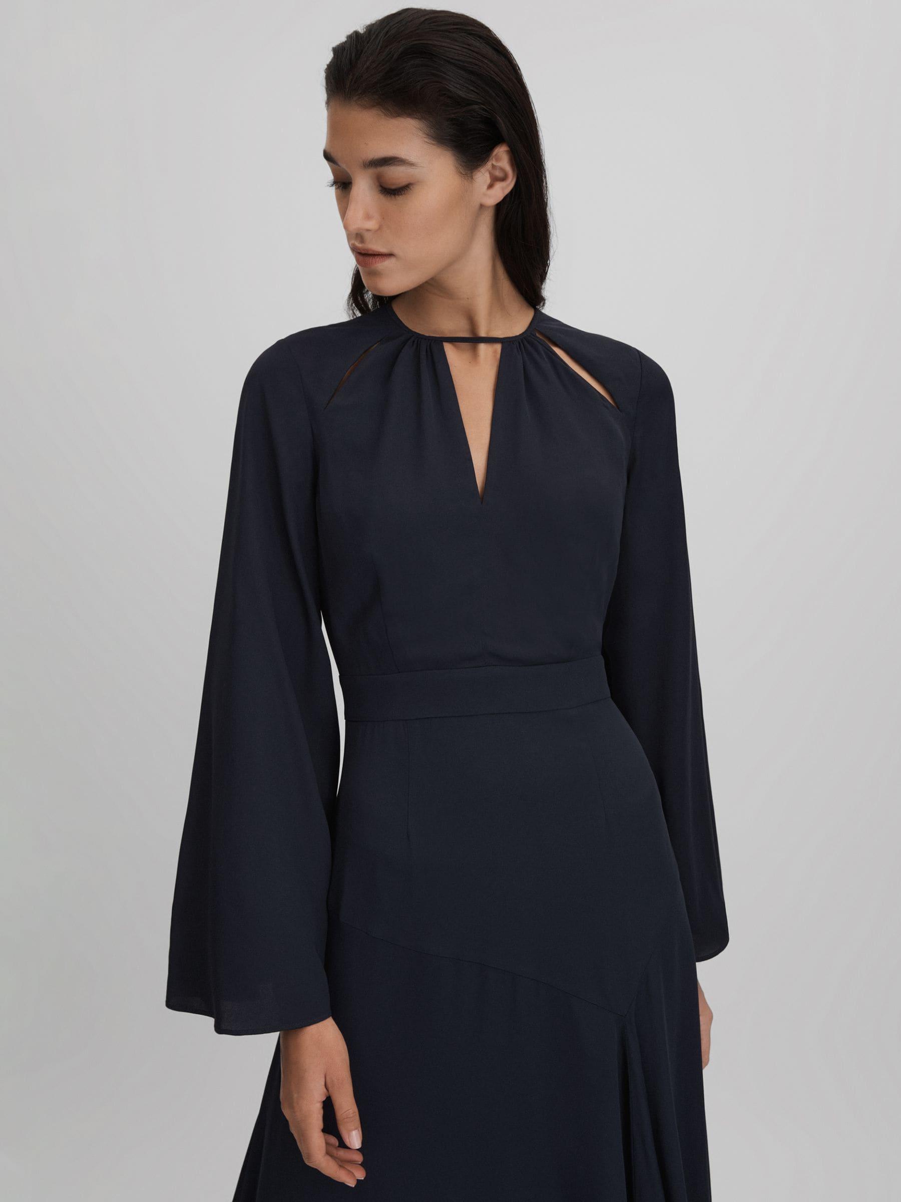 Reiss Flute Sleeve Midi Dress in Blue | Lyst