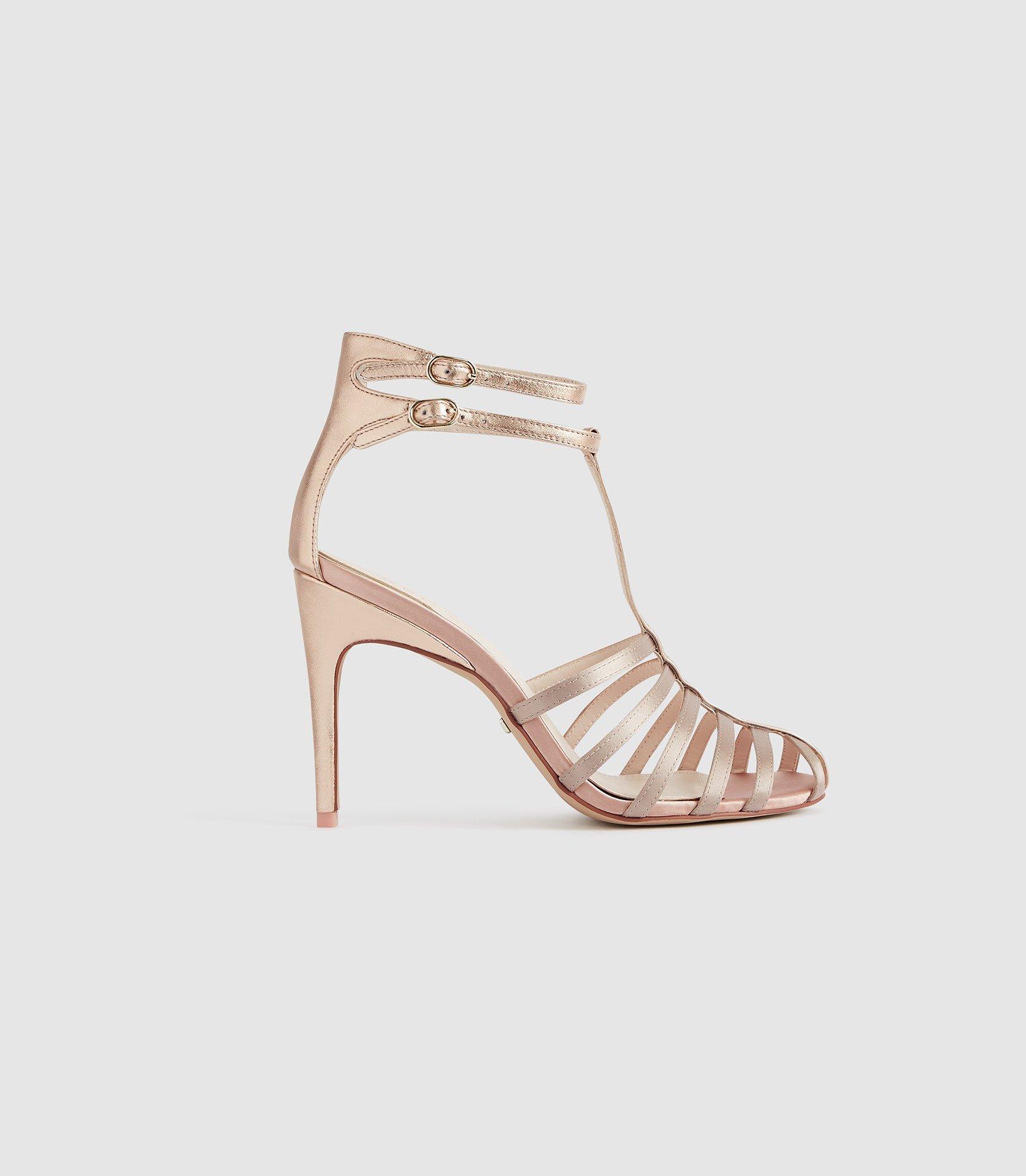 Reiss Leather Metallic Strappy High Heeled Sandals - Lyst
