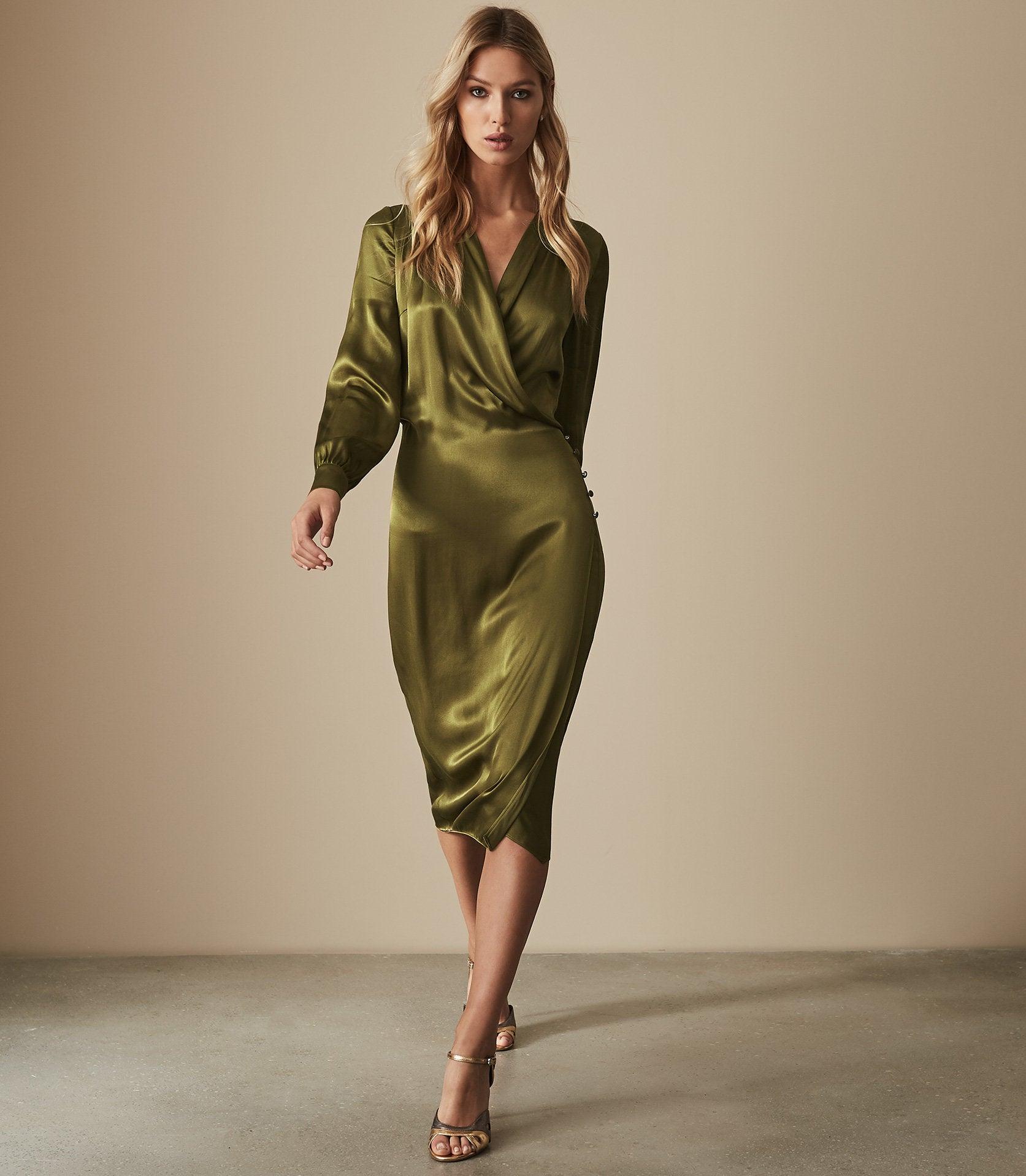 Reiss Synthetic Satin Wrap Dress in ...