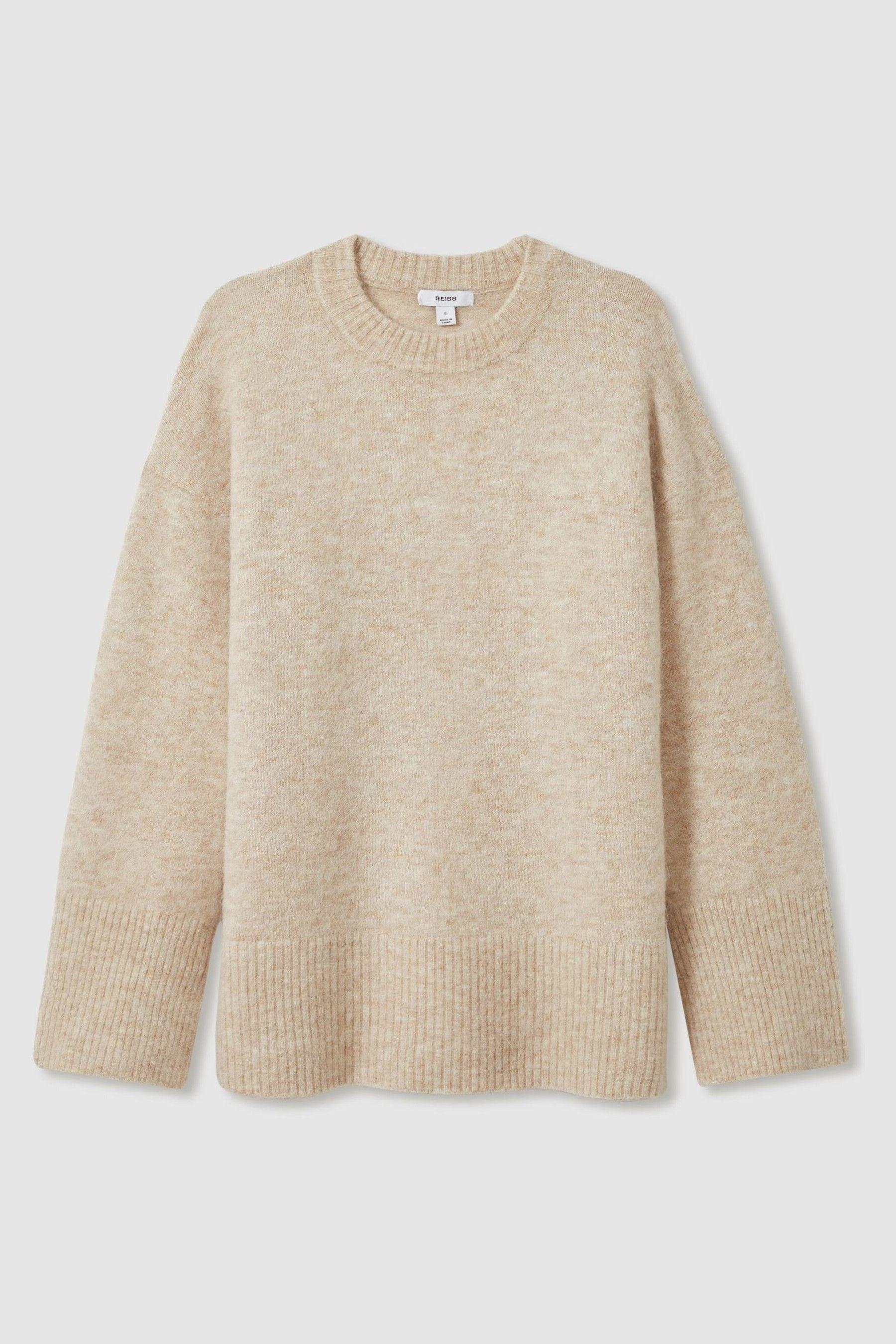 Reiss Birdie - Neutral Brushed Crew-neck Jumper With Alpaca Wool 