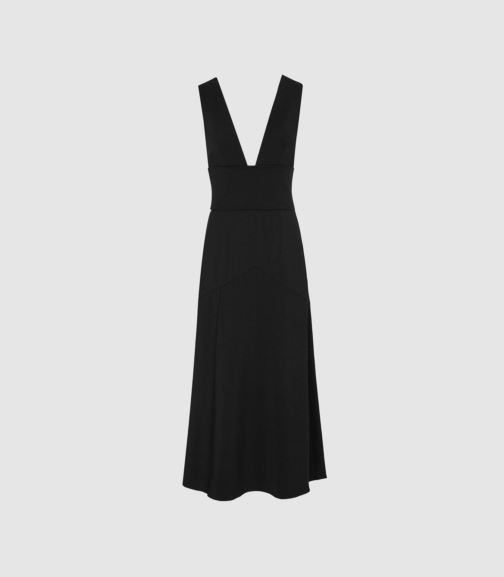 Reiss Adele - Plunge Neckline Midi Dress in Black | Lyst