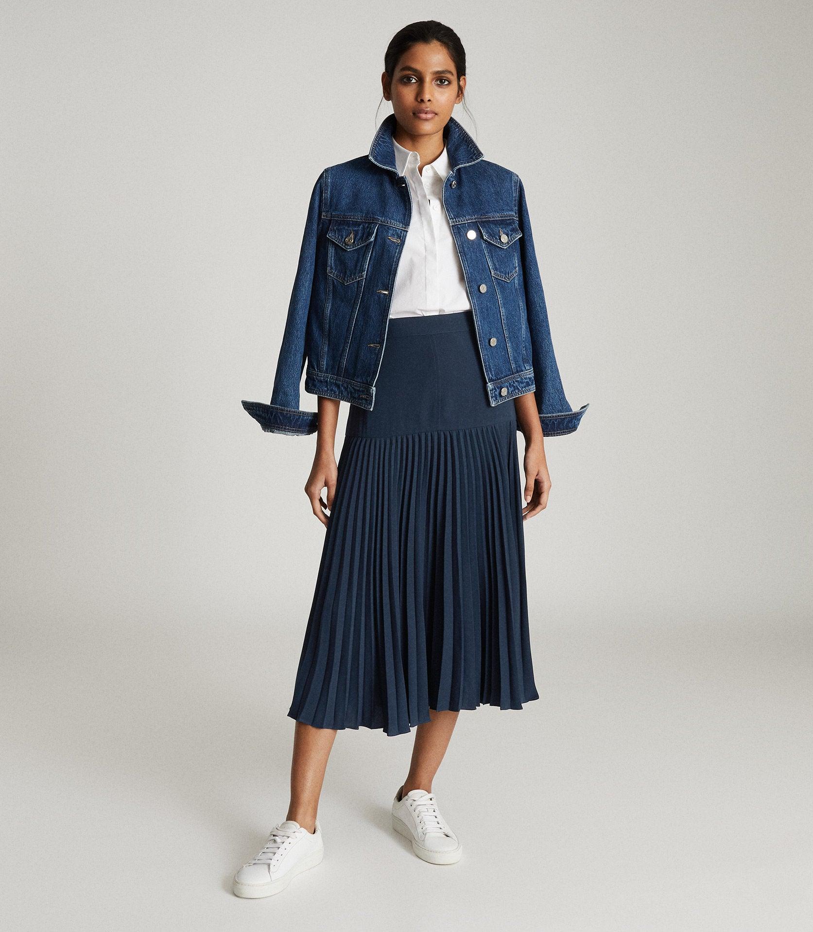 Reiss Davina - Pleated Midi Skirt in Blue | Lyst