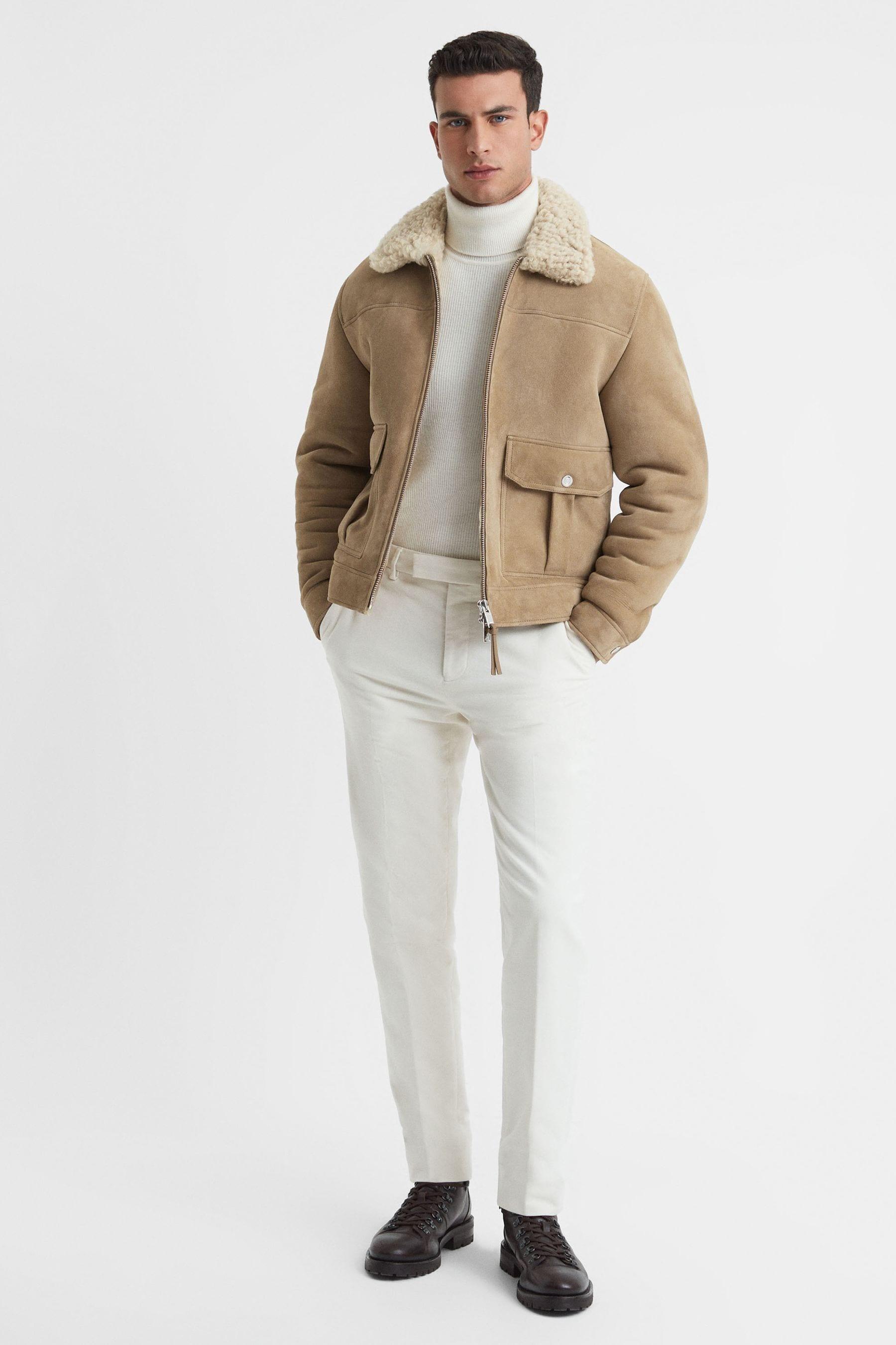 Reiss Roseberry Stone Suede Sheepskin Zip through Jacket in