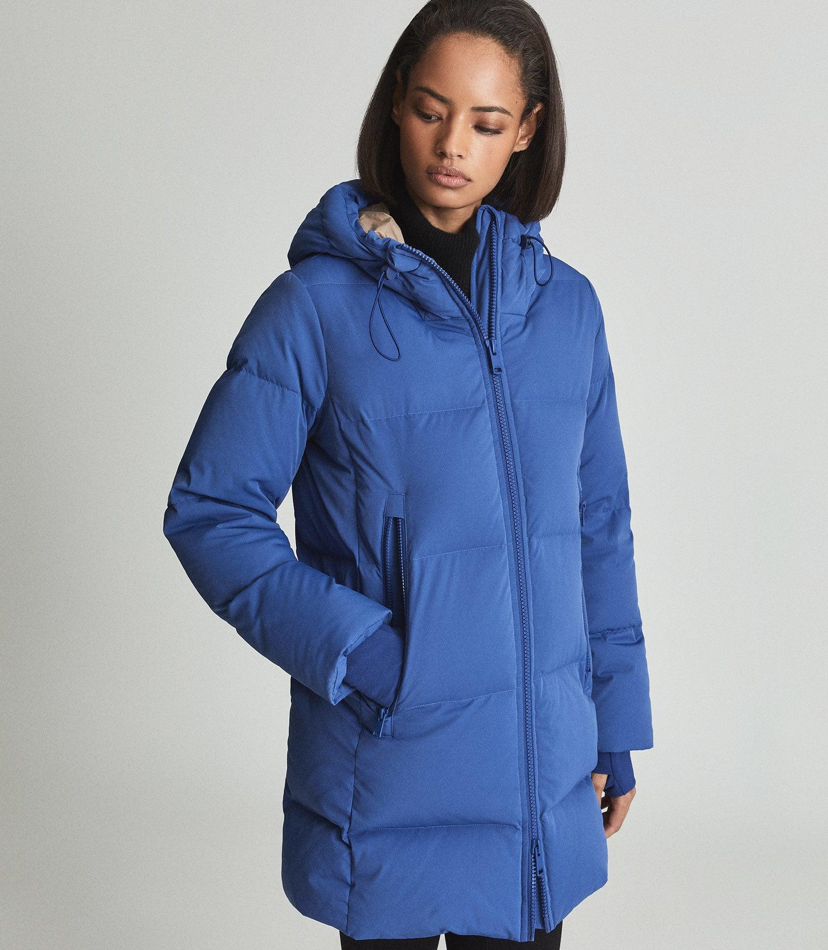 Reiss Synthetic Astrid - Mid Length Puffer Jacket in Blue | Lyst