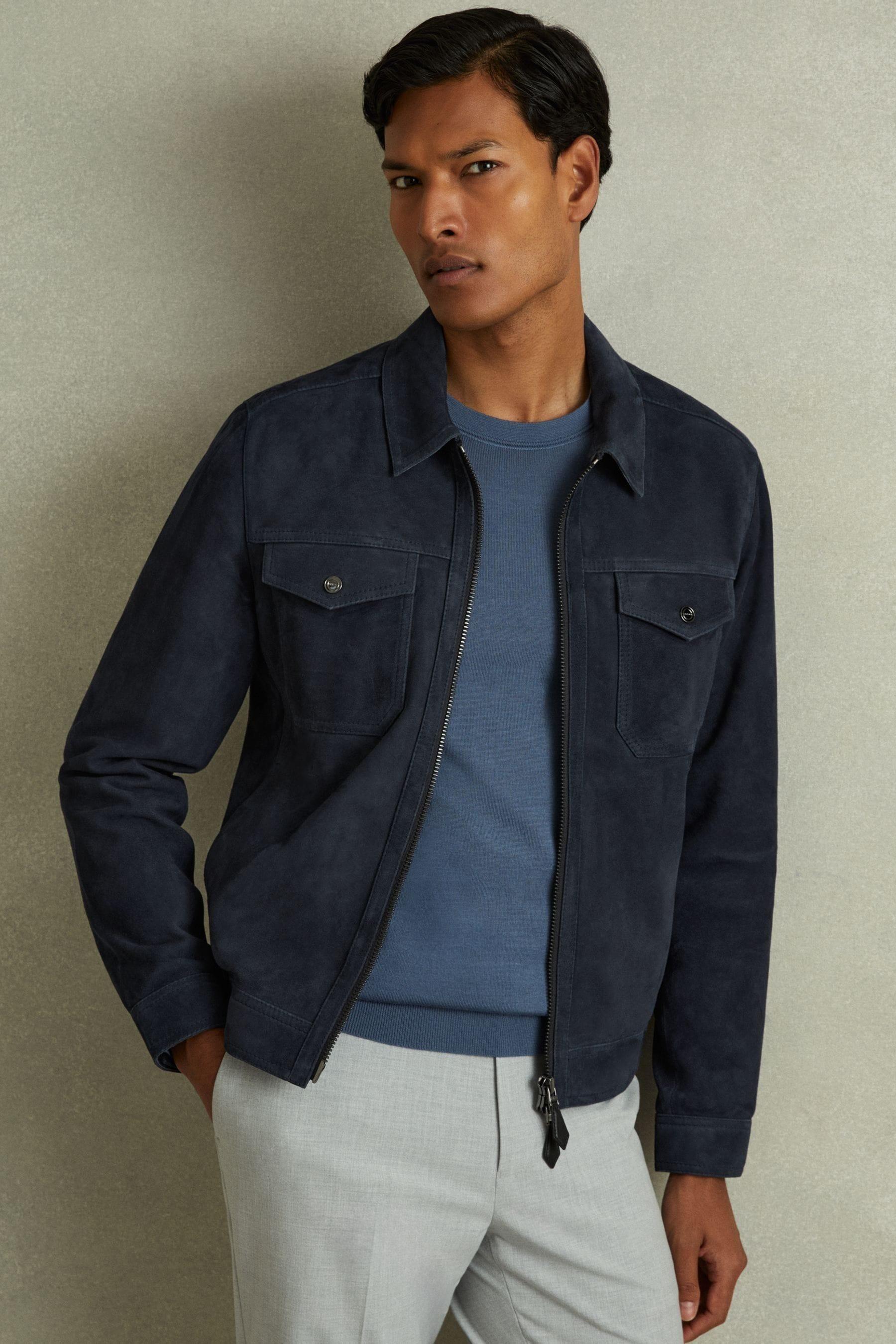 Reiss Pike Indigo Blue Suede Zip Through Trucker Jacket for Men Lyst