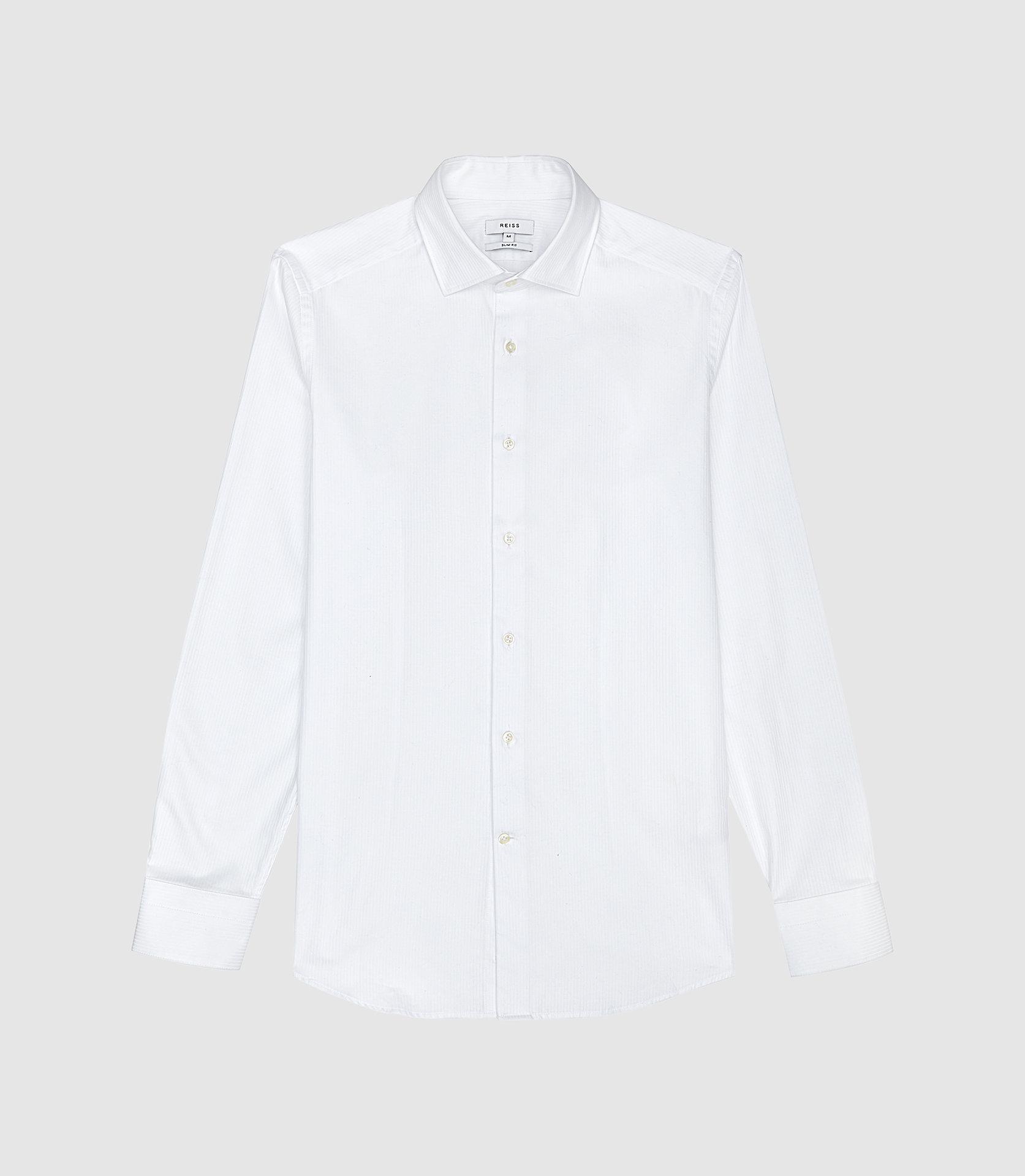 Reiss Self-stripe Slim Fit Shirt in White for Men - Lyst