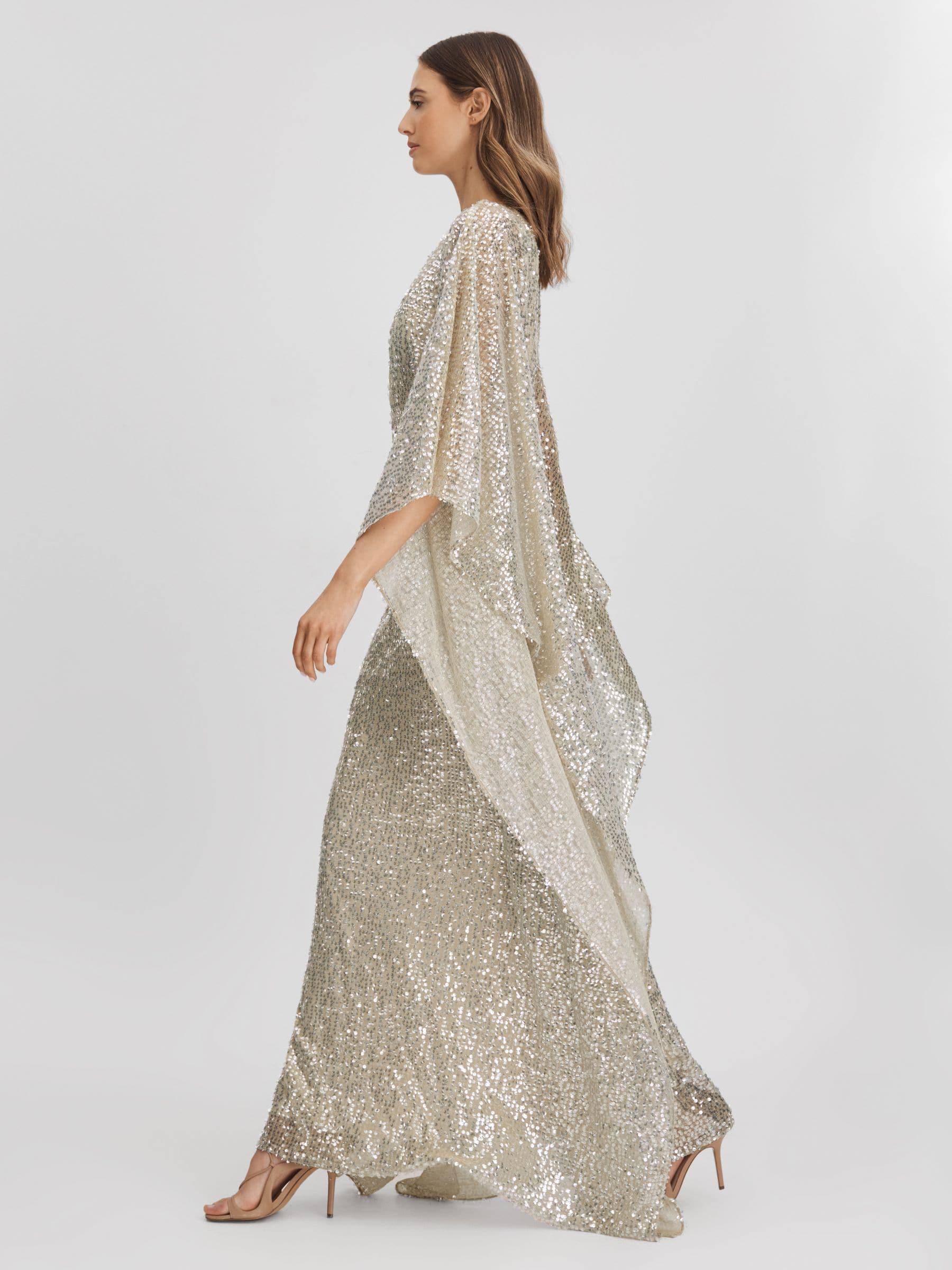 Halston Sequin Off-The-Shoulder Maxi Dress in Natural Lyst UK