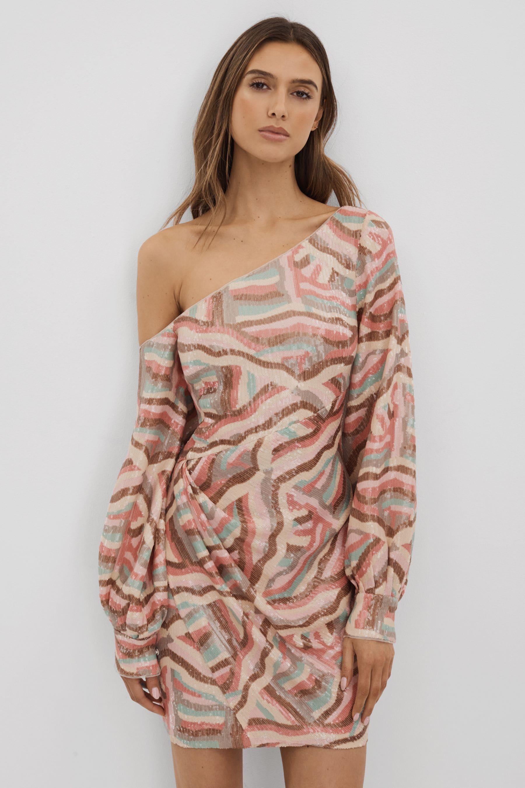 Halston Off The Shoulder Sequin Mini Dress Lyst UK