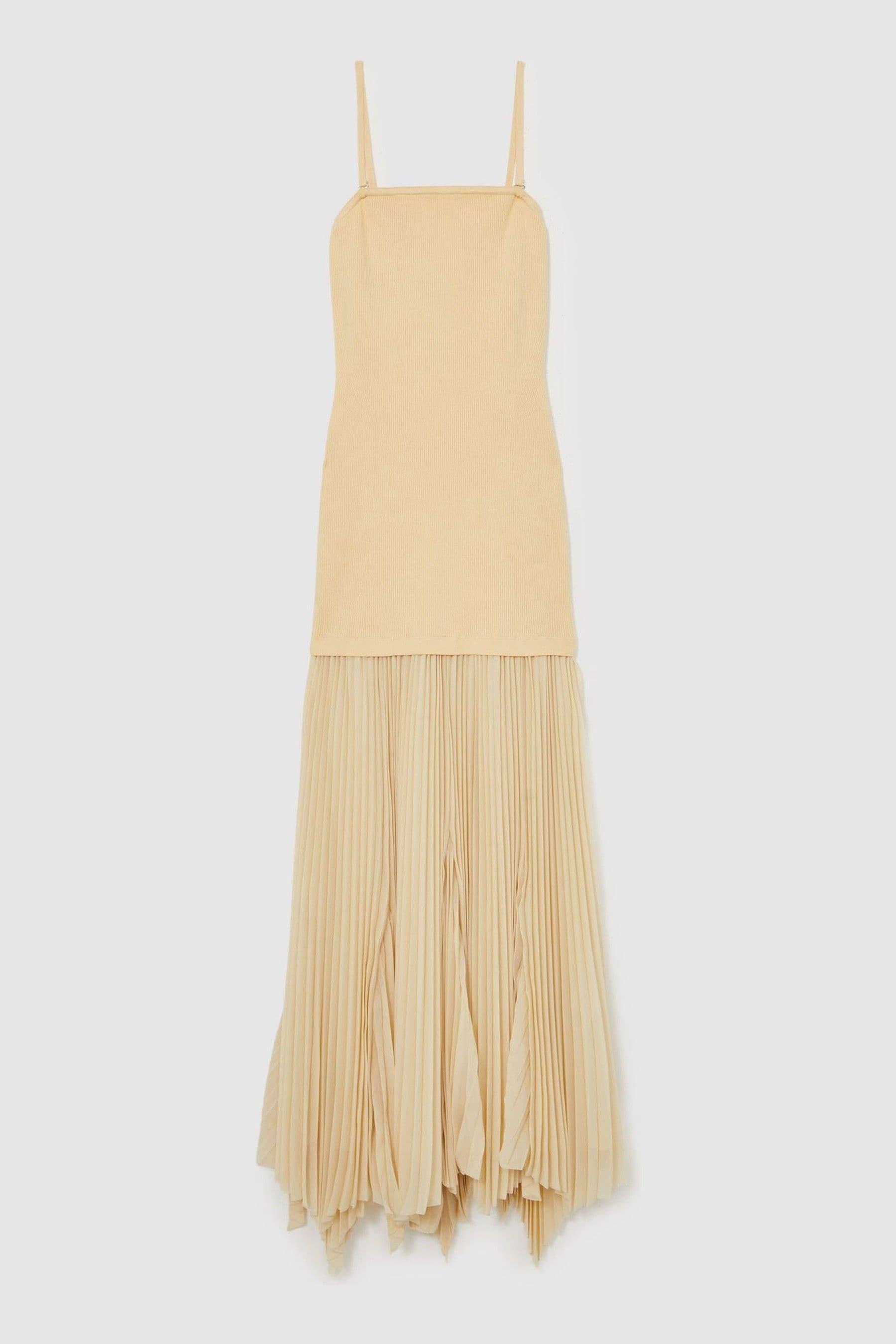 【海外限定】REISSドレス☆Milana Pleated Skirt Ribbed Midi Dr Reiss Milana - Yellow Pleated Skirt Ribbed Midi Dress, Us 14