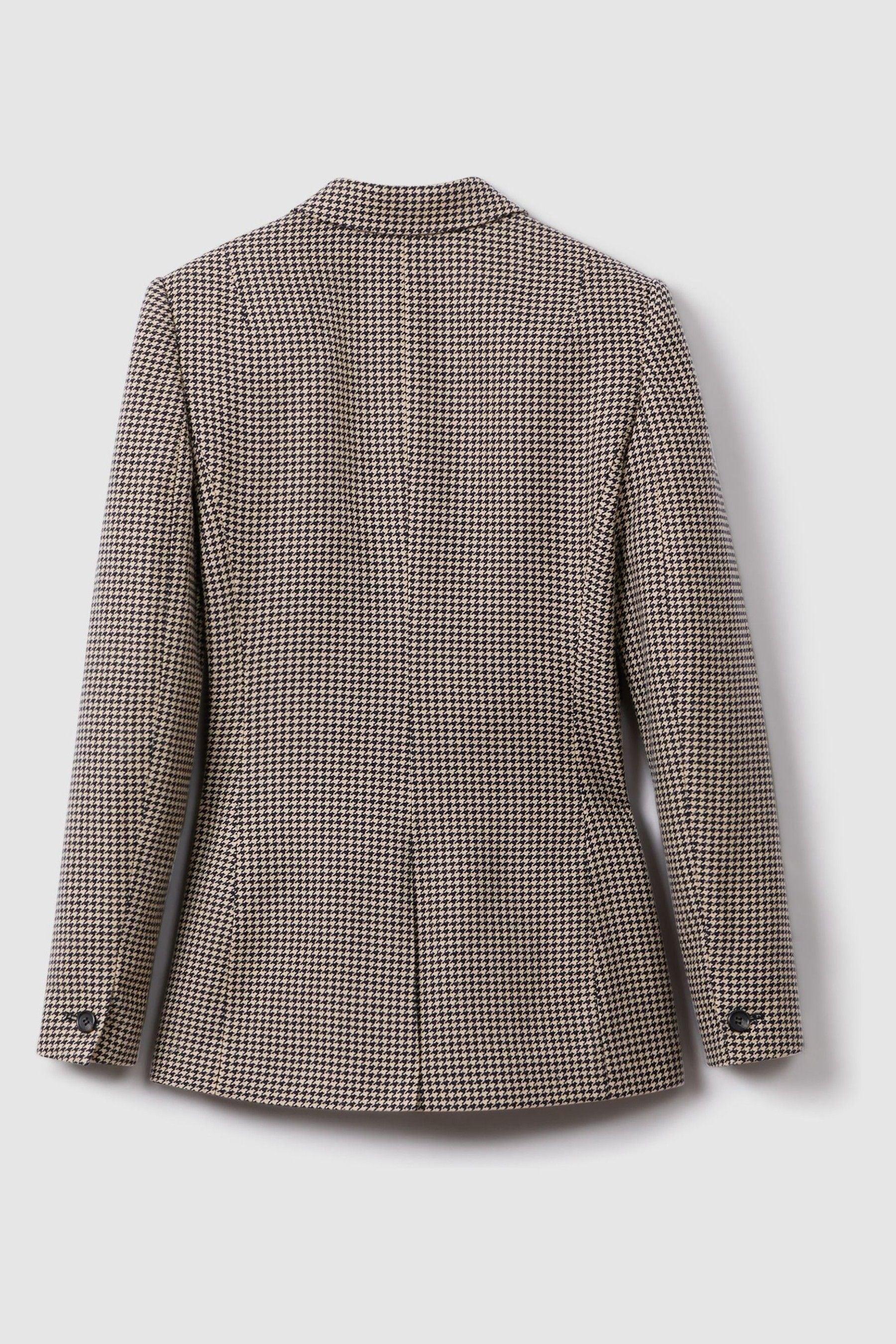 Reiss Camel Wool Blend Double Breasted Dogtooth Blazer in Brown