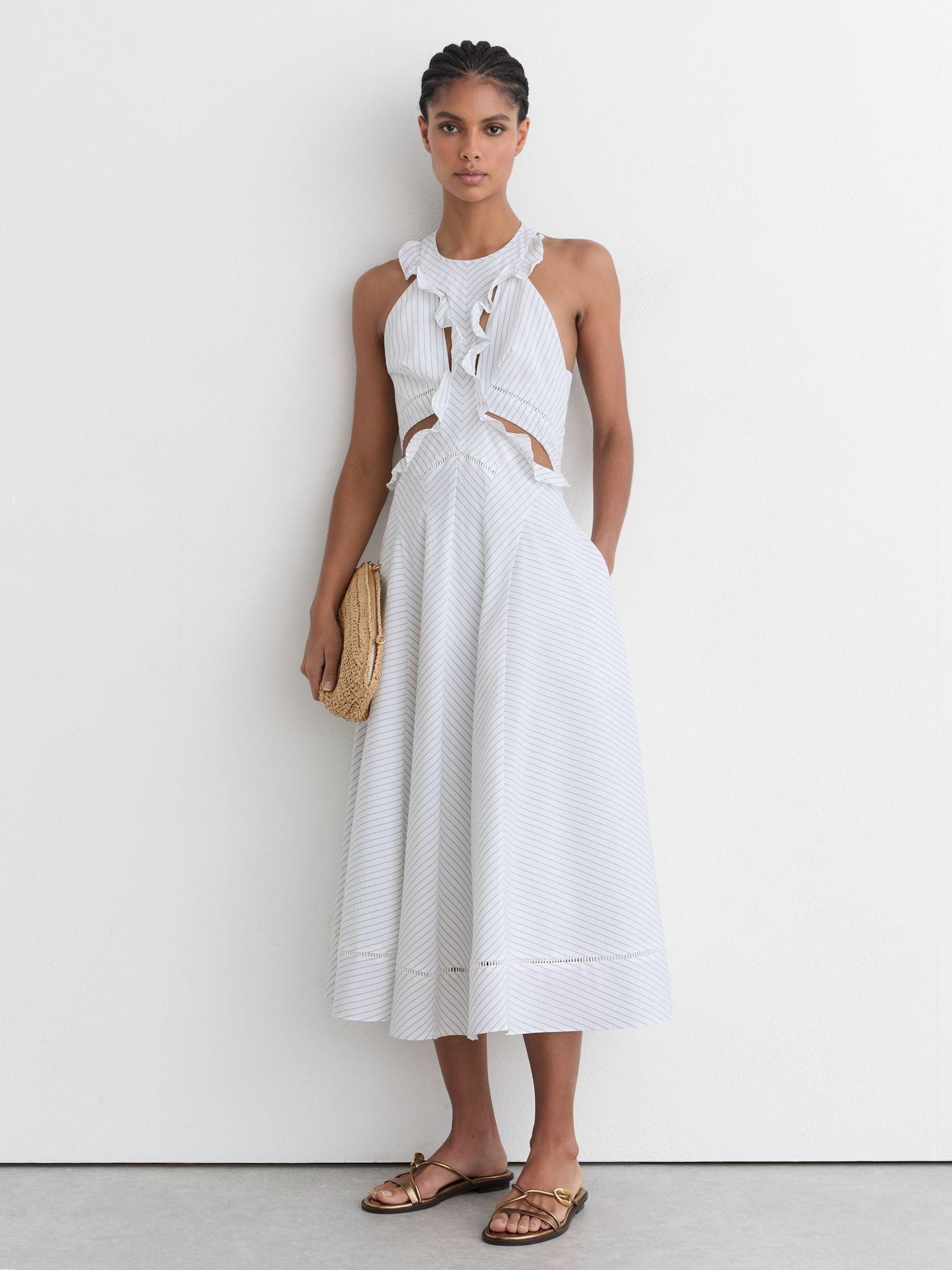 knee length dresses for ladies Reiss Athena Linen-Blend Bow One Shoulder Maxi Dress – Bluefly main image 0