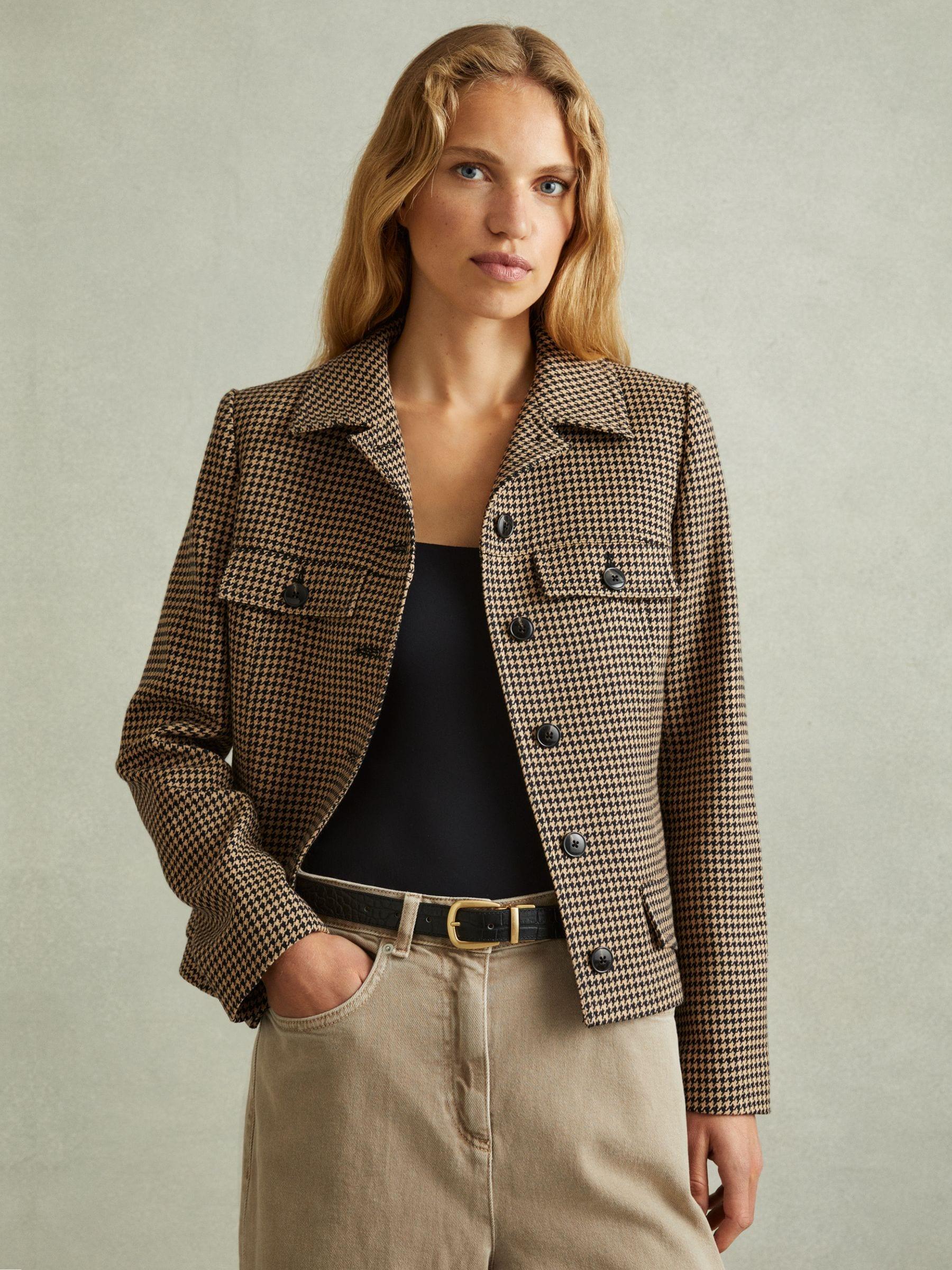 【海外限定】REISS☆スカートBlack/Camel Lena Dogtooth Check M Reiss Lena Black/Camel Dogtooth Check Mini Skirt with Wool