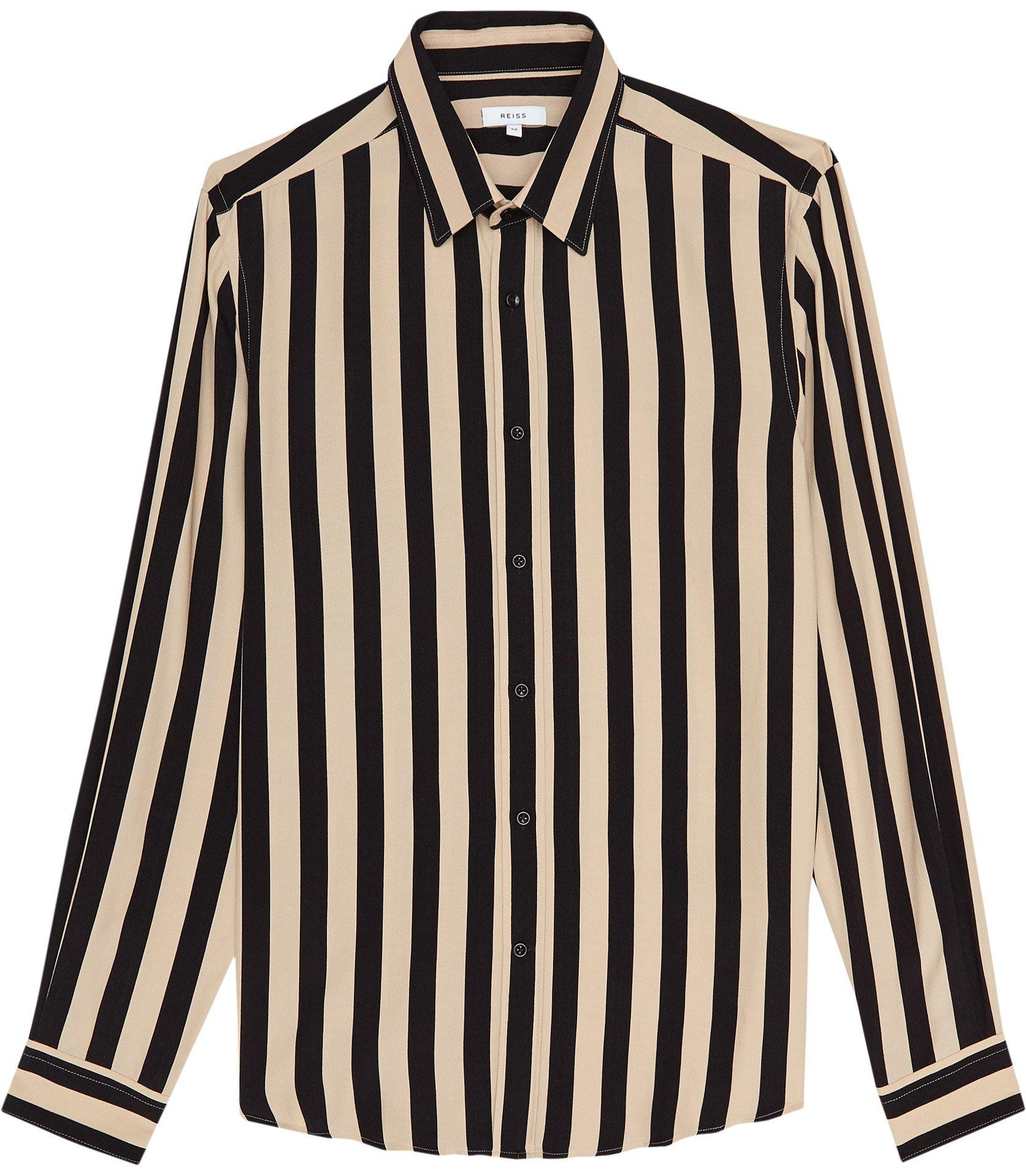 Reiss Wool Kase - Striped Long Sleeved Shirt in Black/Natural (Black ...