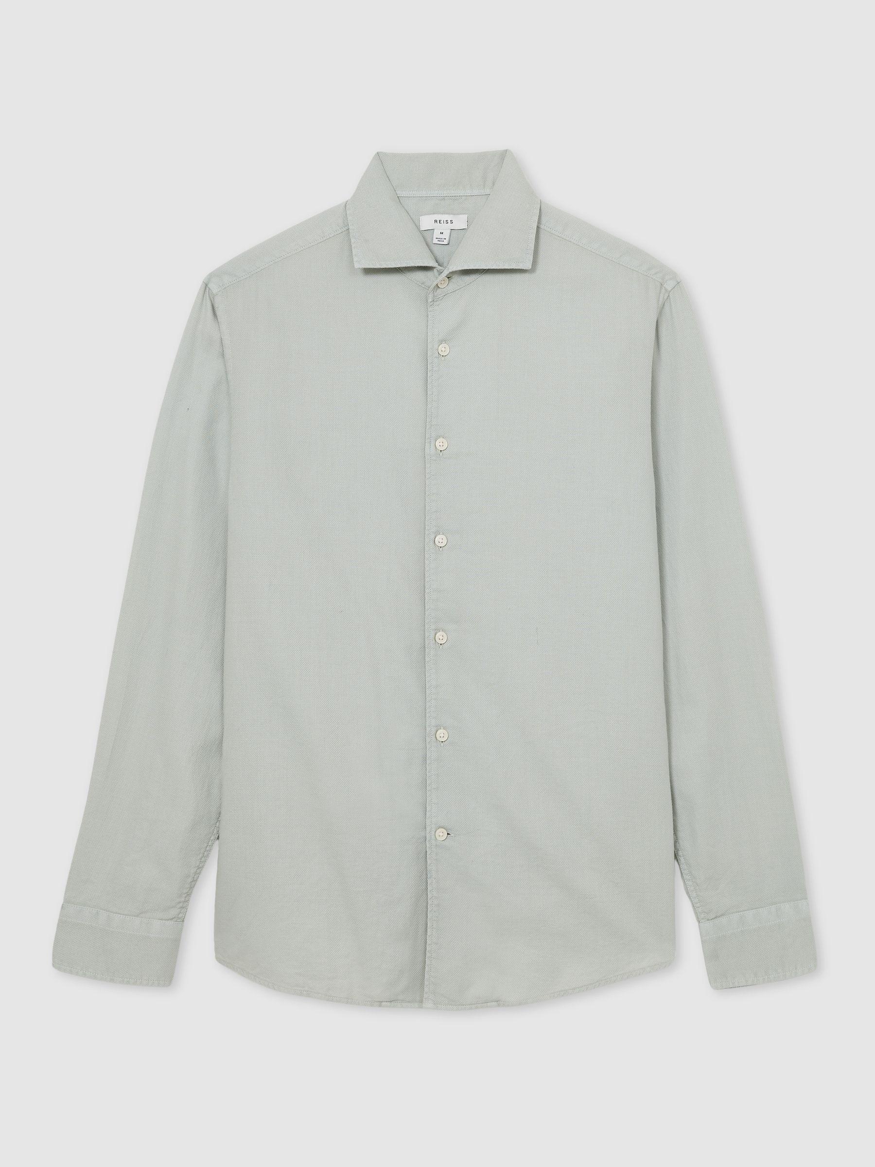 Reiss Carvalho Sage Green Cotton-piqué Garment-dyed Shirt, L in