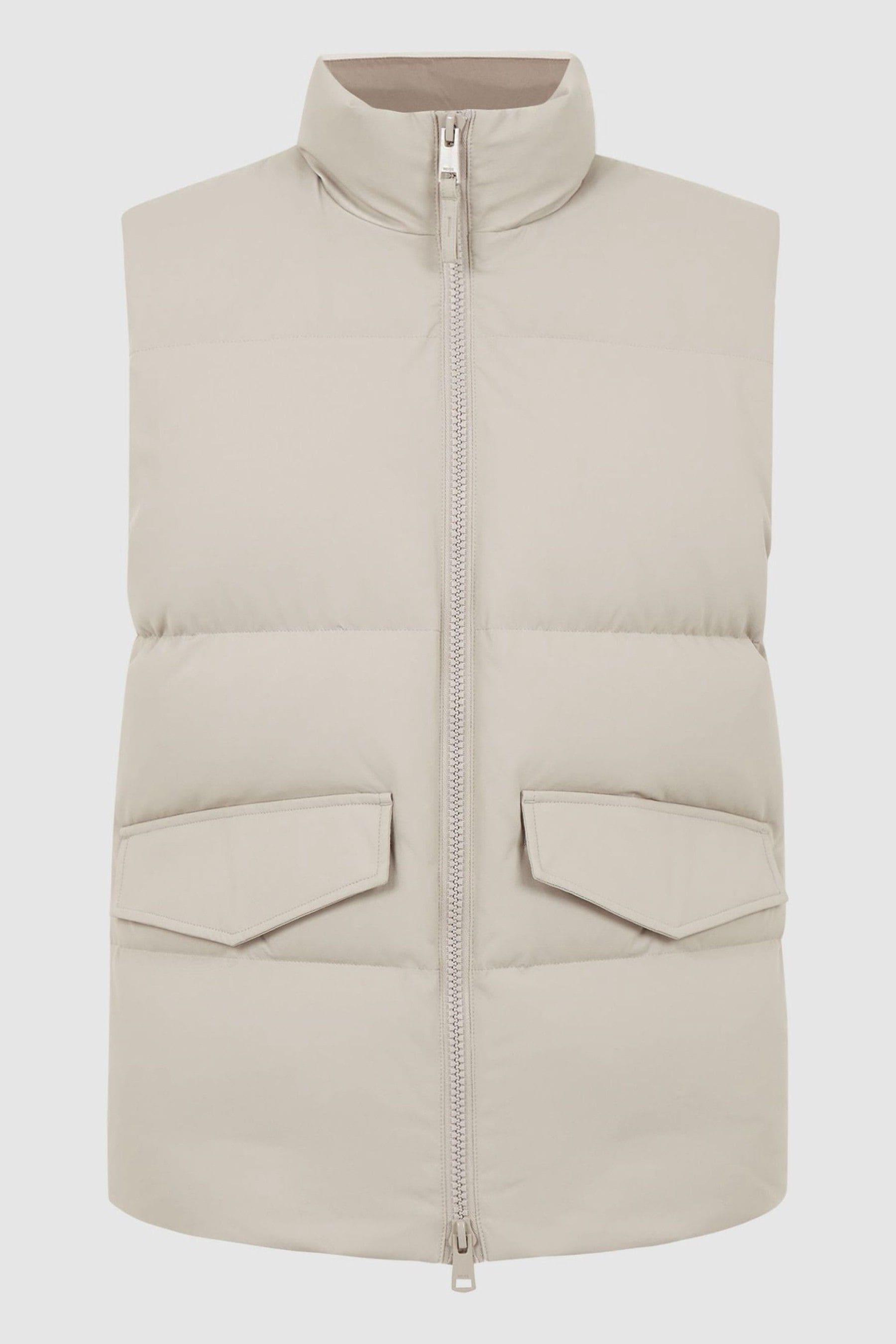 Reiss Westbrook - Stone Quilted Funnel Neck Gilet for Men | Lyst