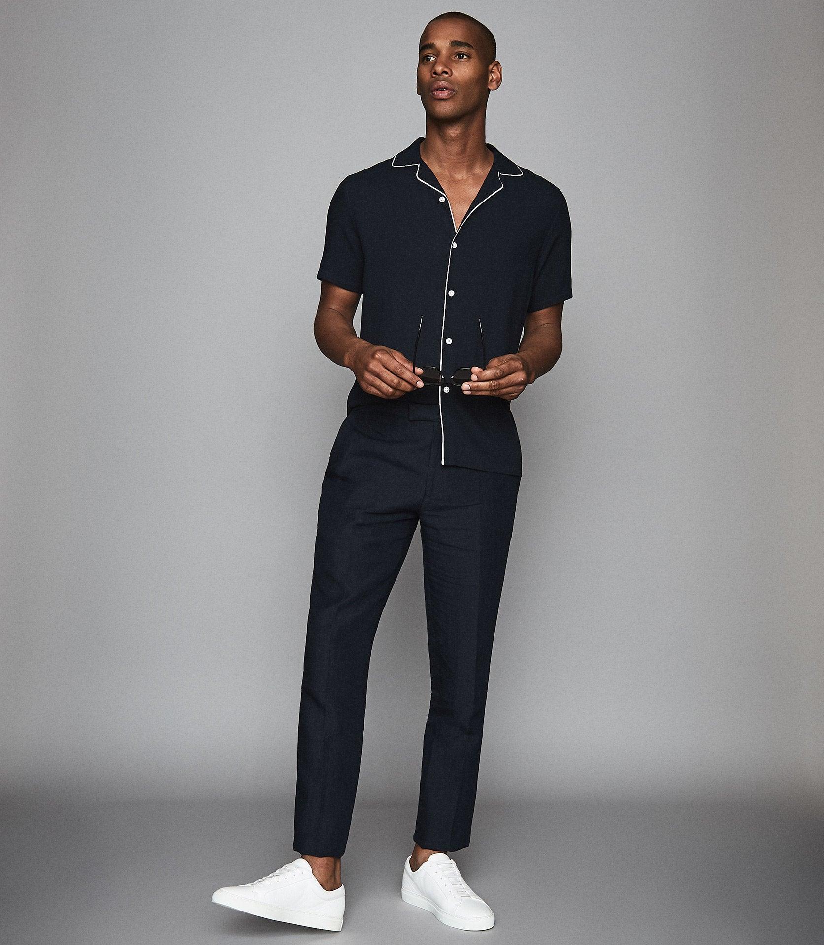 Reiss Synthetic Tipped Cuban Collar 