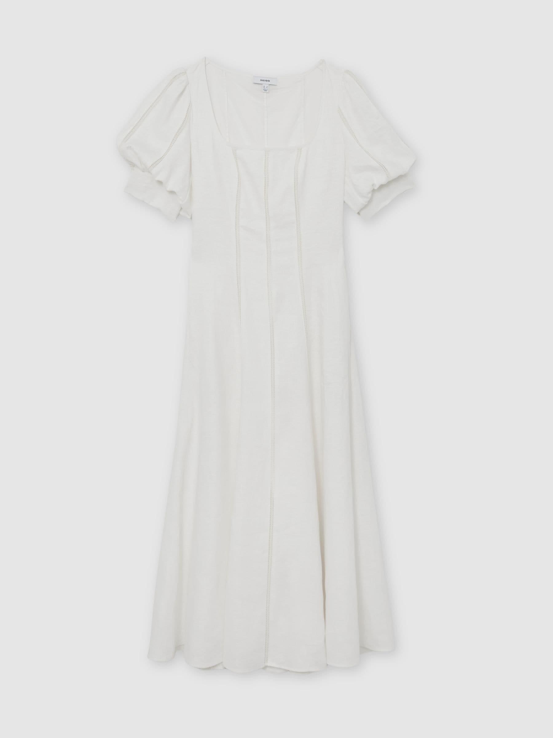 knee length dresses for ladies Reiss Alice Linen-Blend Puff Sleeve Dress