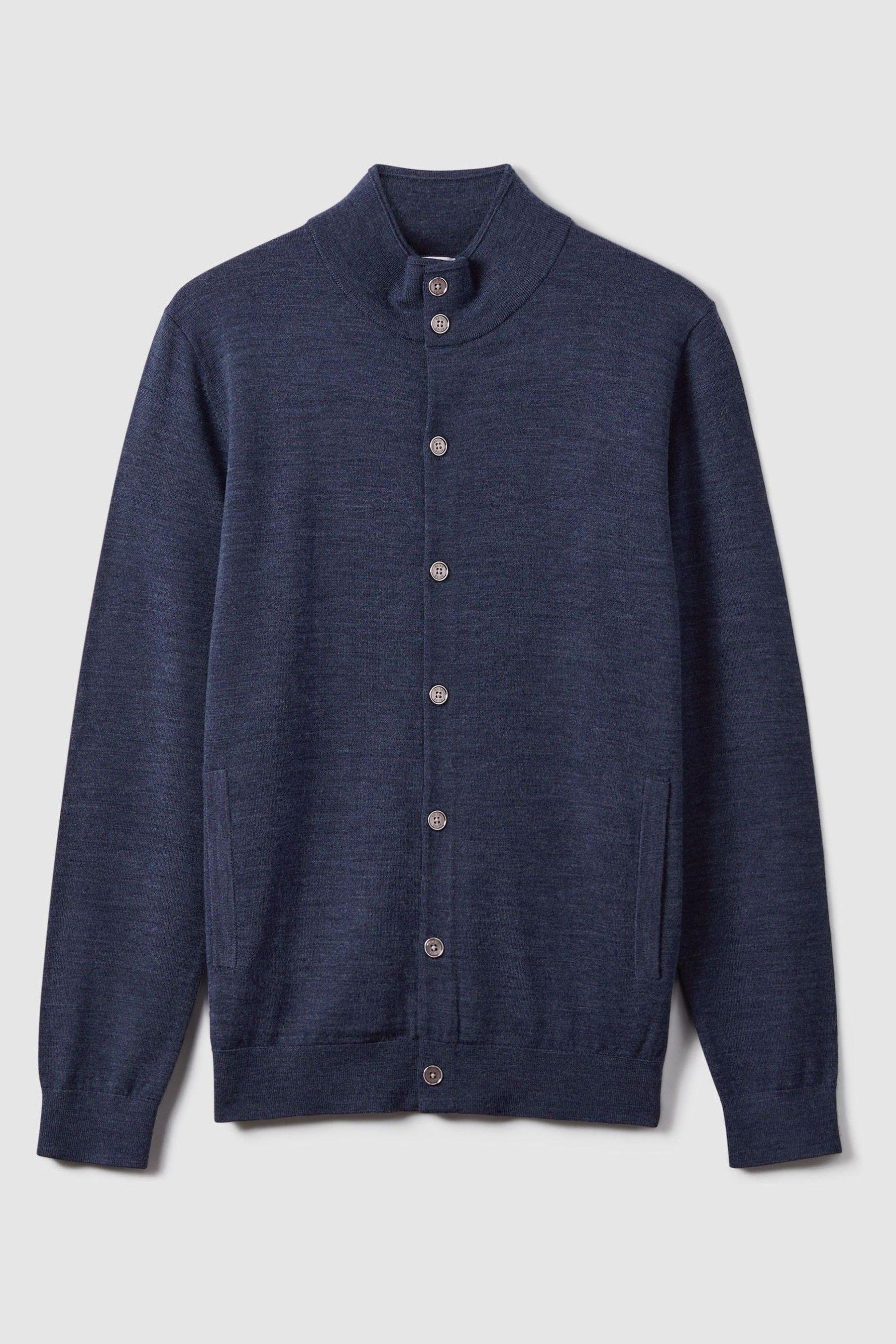 Reiss Harlow Indigo Melange Merino Wool Button-through Funnel