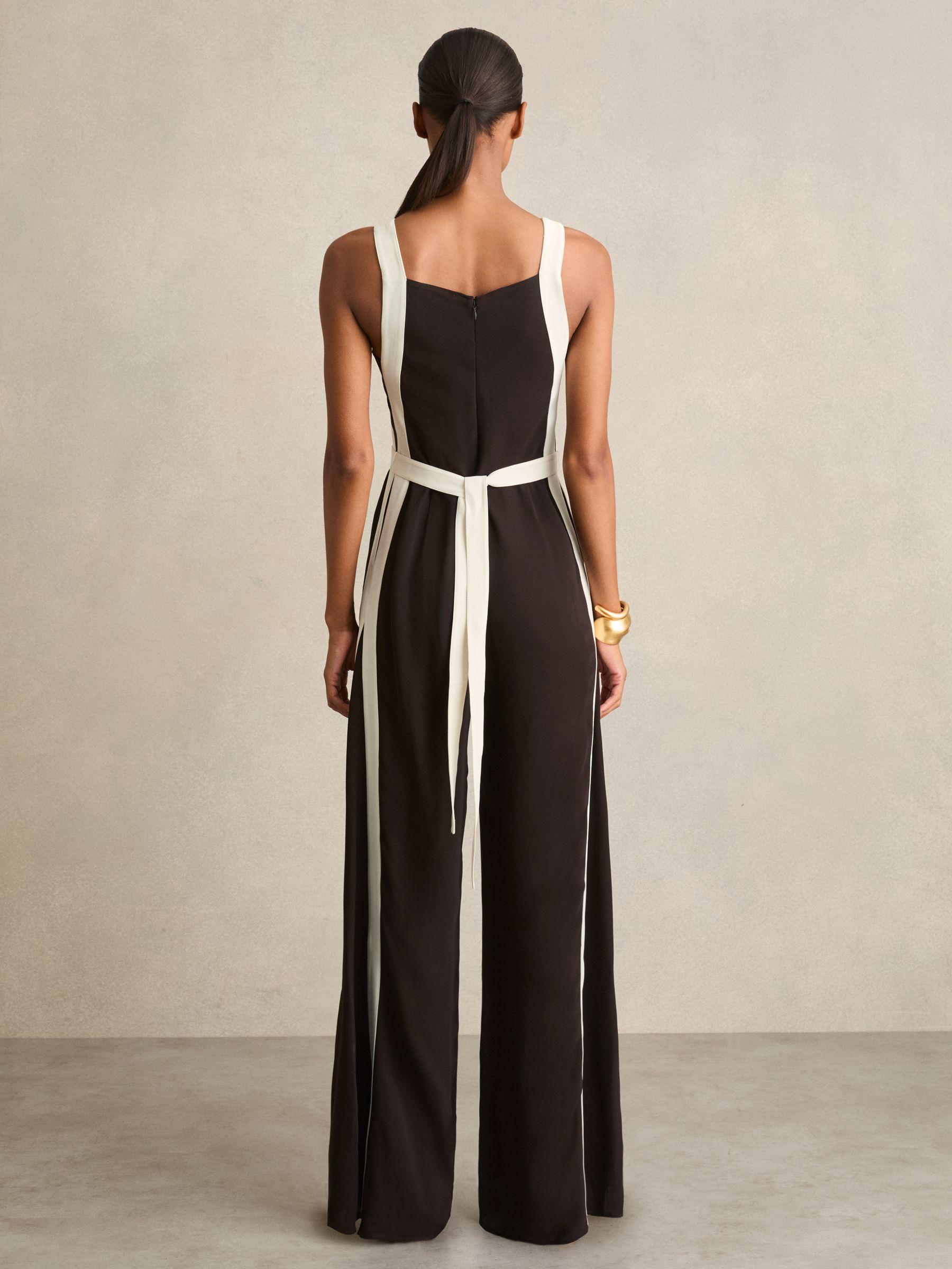 Reiss Salma - Chocolate/cream Colour-block Wide-leg Jumpsuit