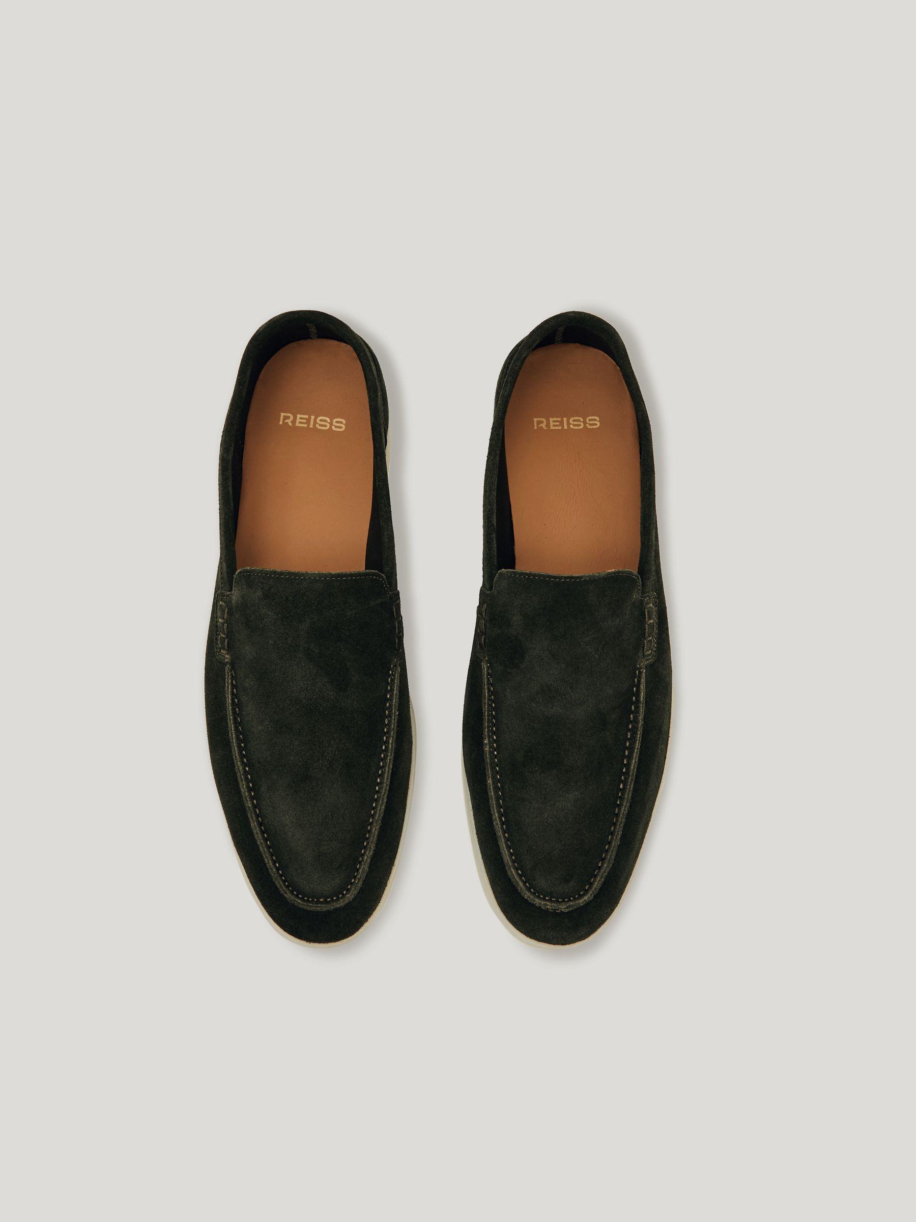 Reiss men’s slip on velvet loafers Reiss Suede Slip-On Loafer in Stone | REISS main image 2