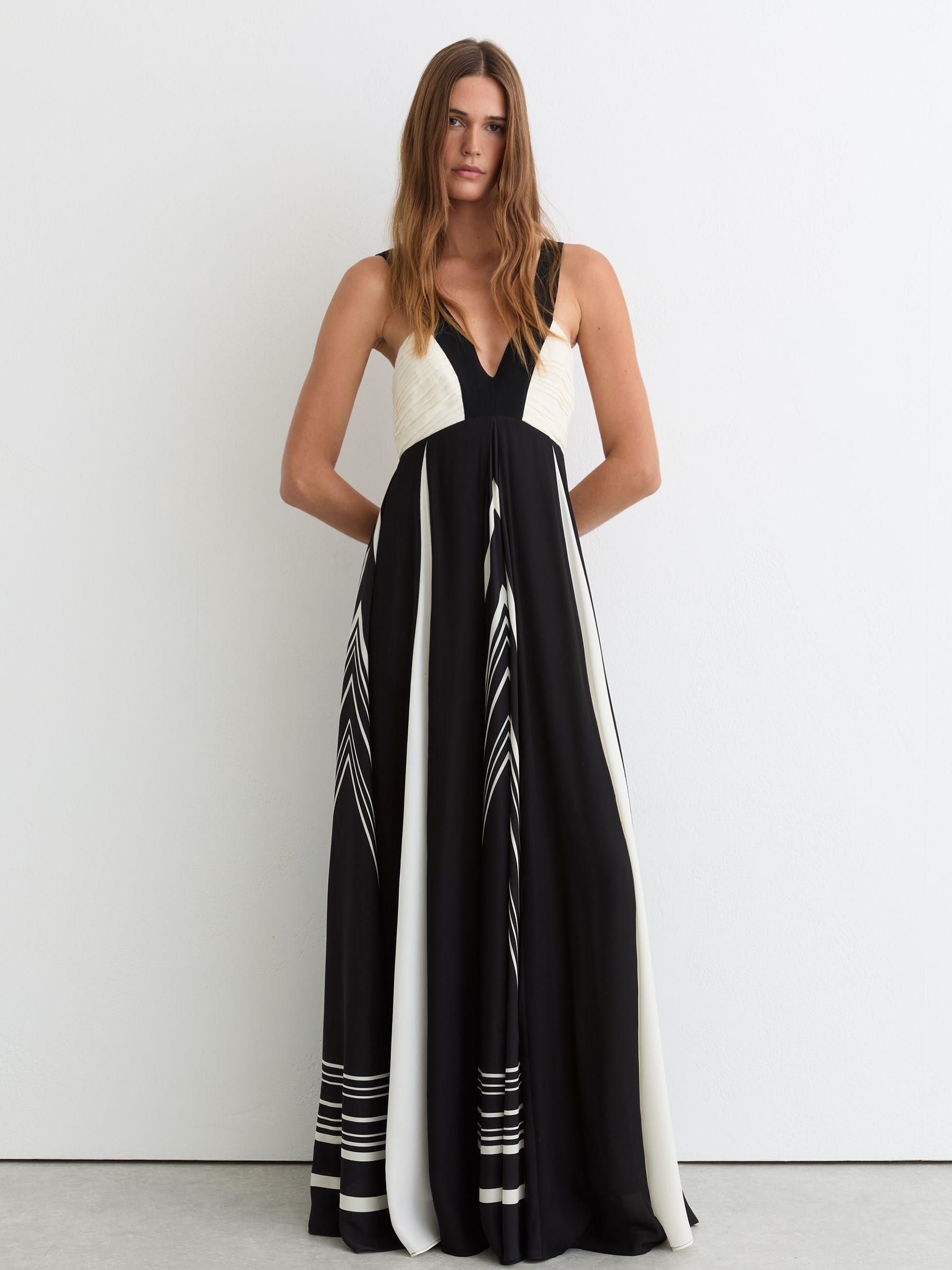 Reiss Empire-Line Printed Maxi Dress in White