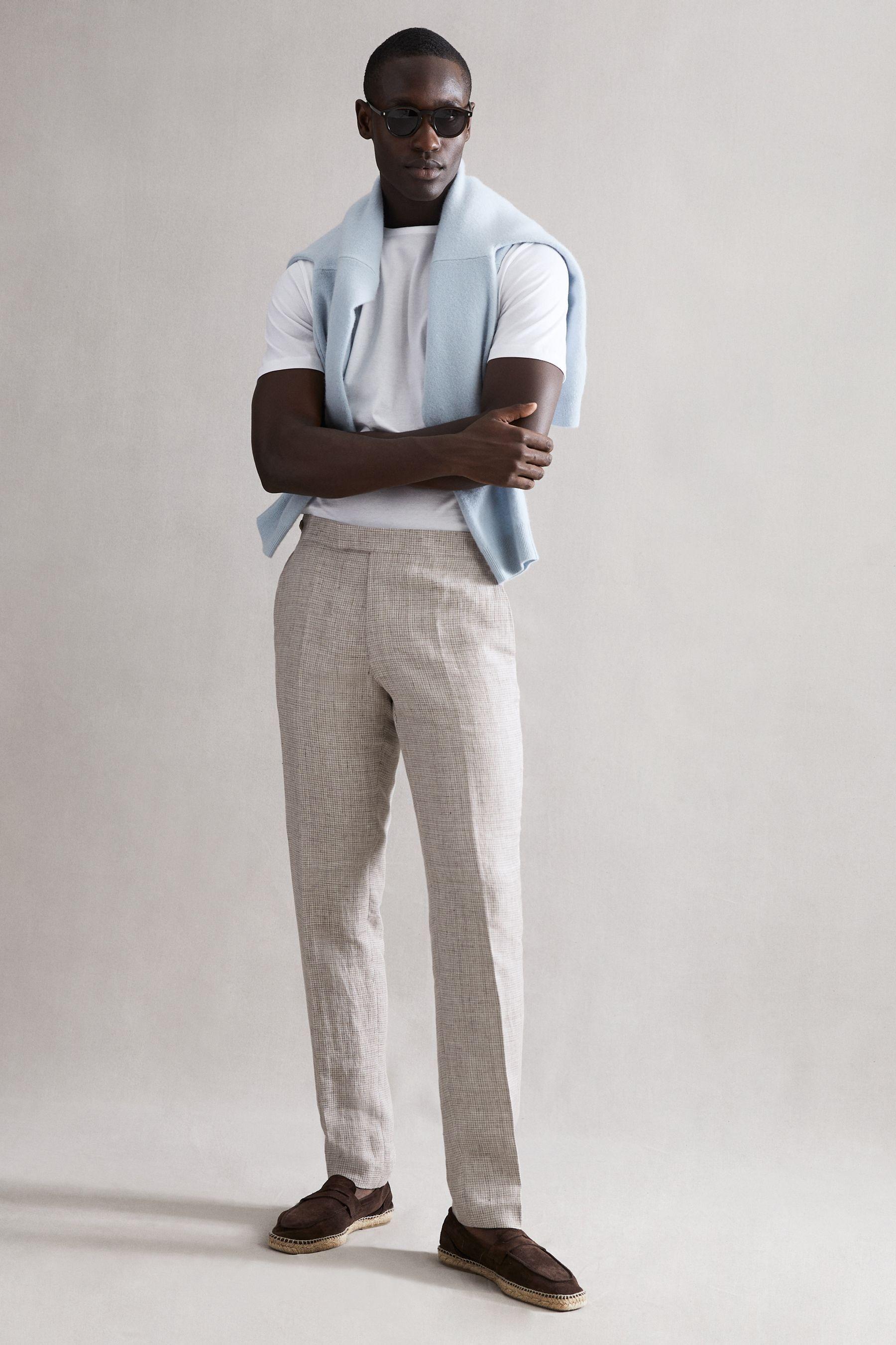 Mens skinny fit linen trousers sales