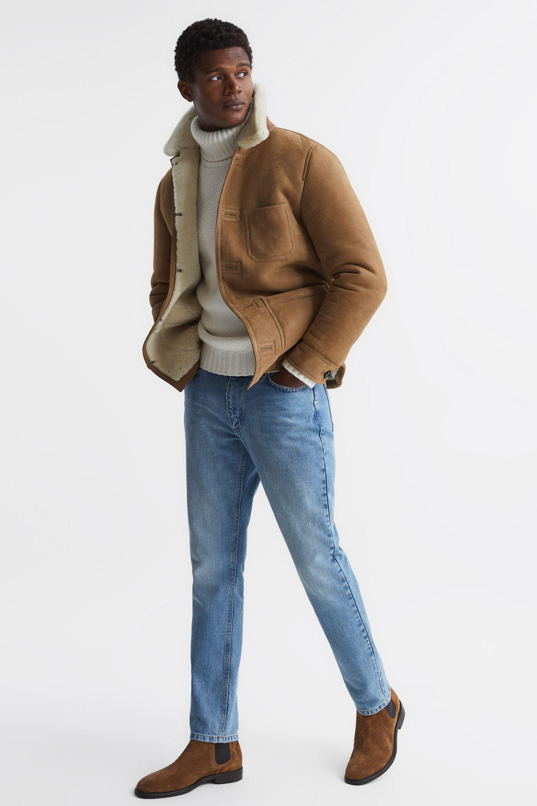 Camel hotsell shearling jacket