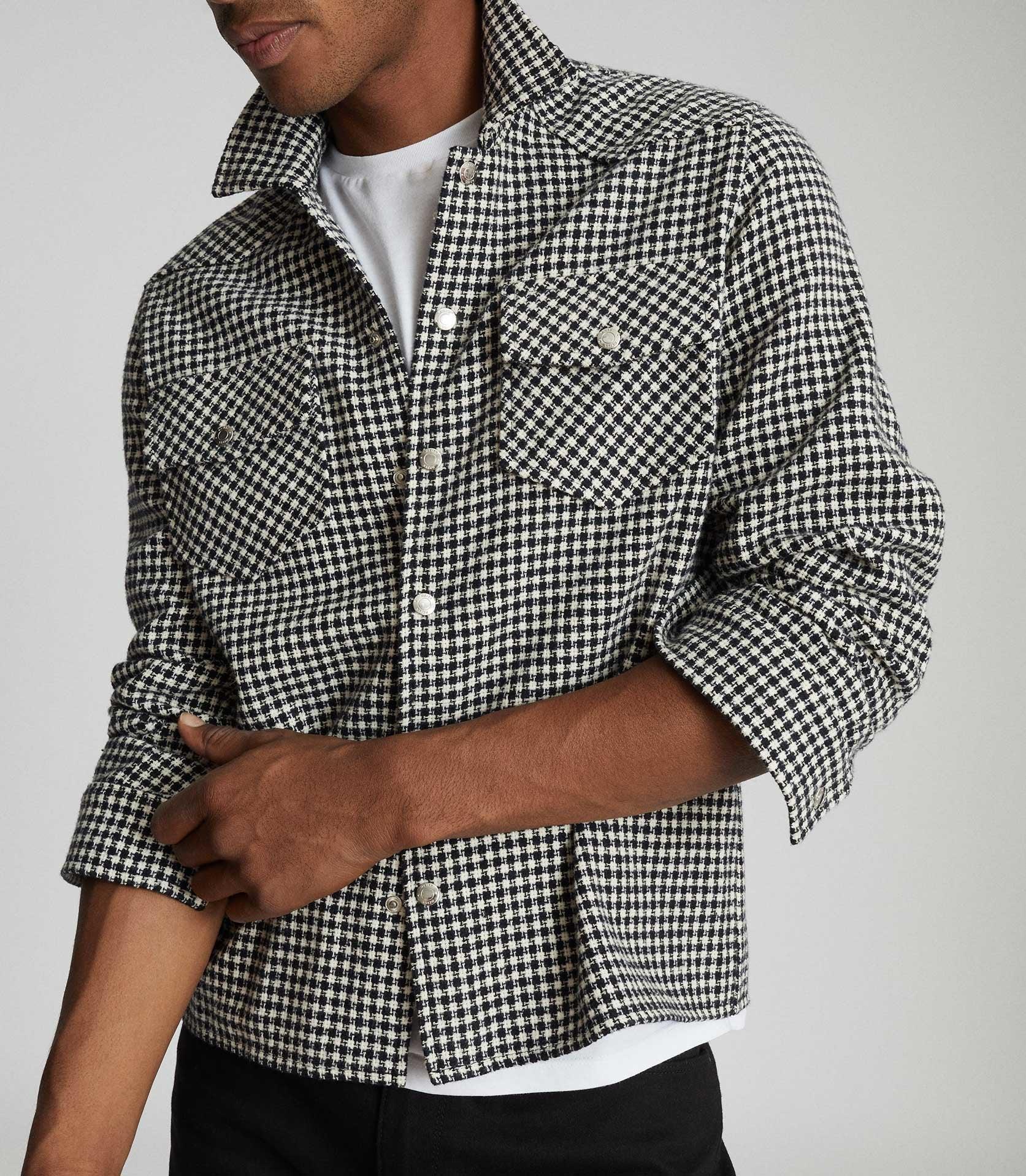 dogtooth jacquard zip through overshirt