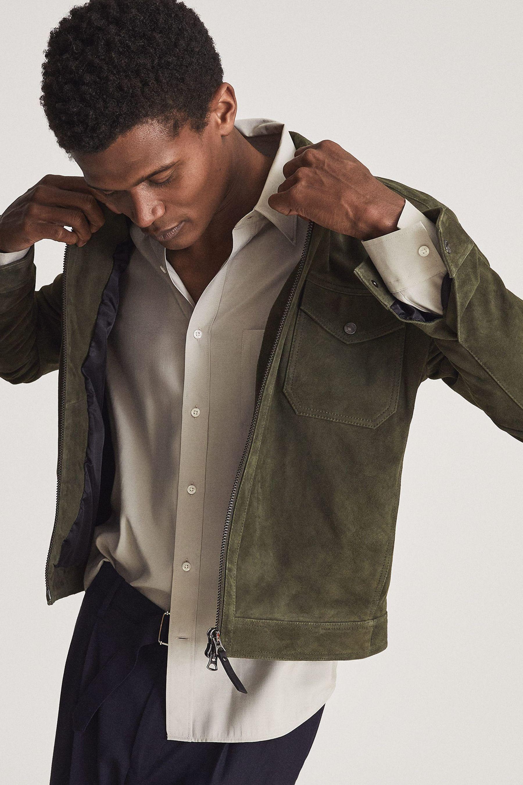 Olive green suede jacket mens sale