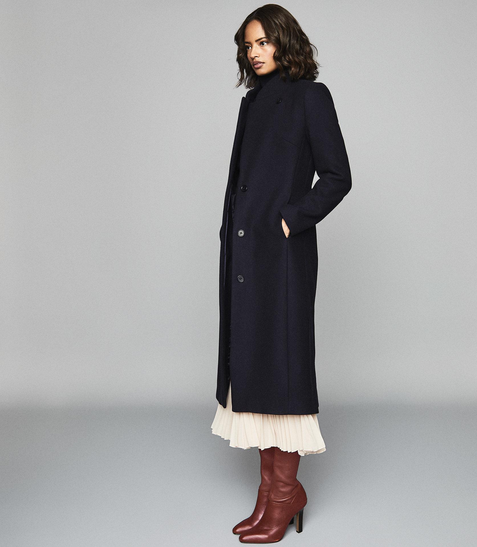Reiss Wool Blend Longline Coat in Navy (Blue) Lyst
