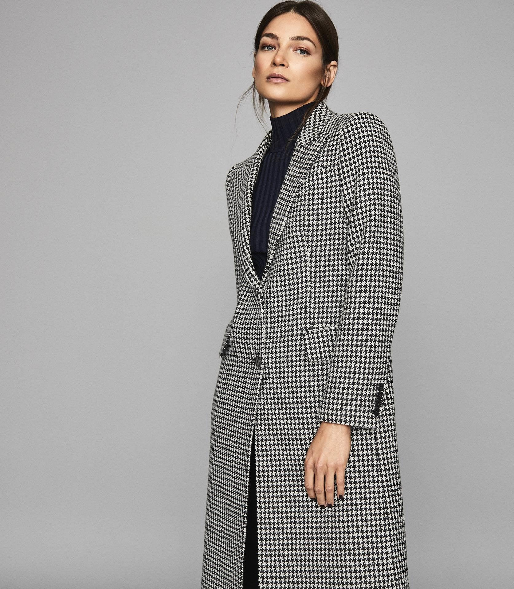 Reiss Wool Puppytooth Overcoat in Monochrome (Gray) Lyst