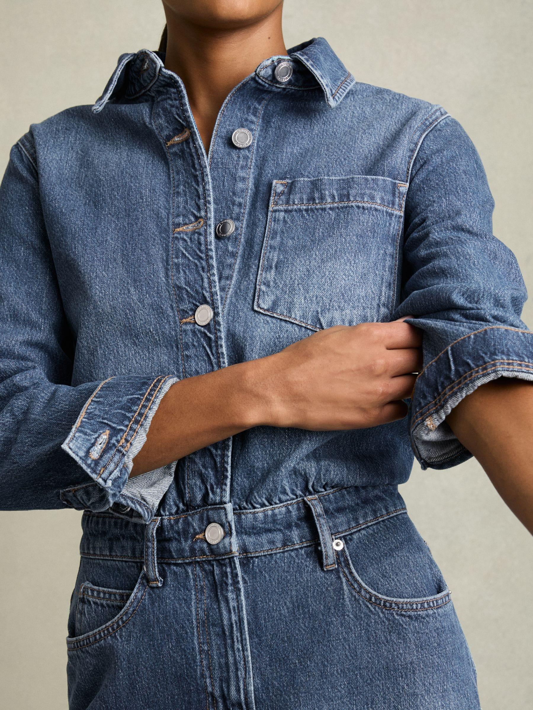【海外限定】REISSワンピース☆Terra Denim Button-Through Midi Reiss Terra - Indigo Denim Button-through Midi Dress, Us 8