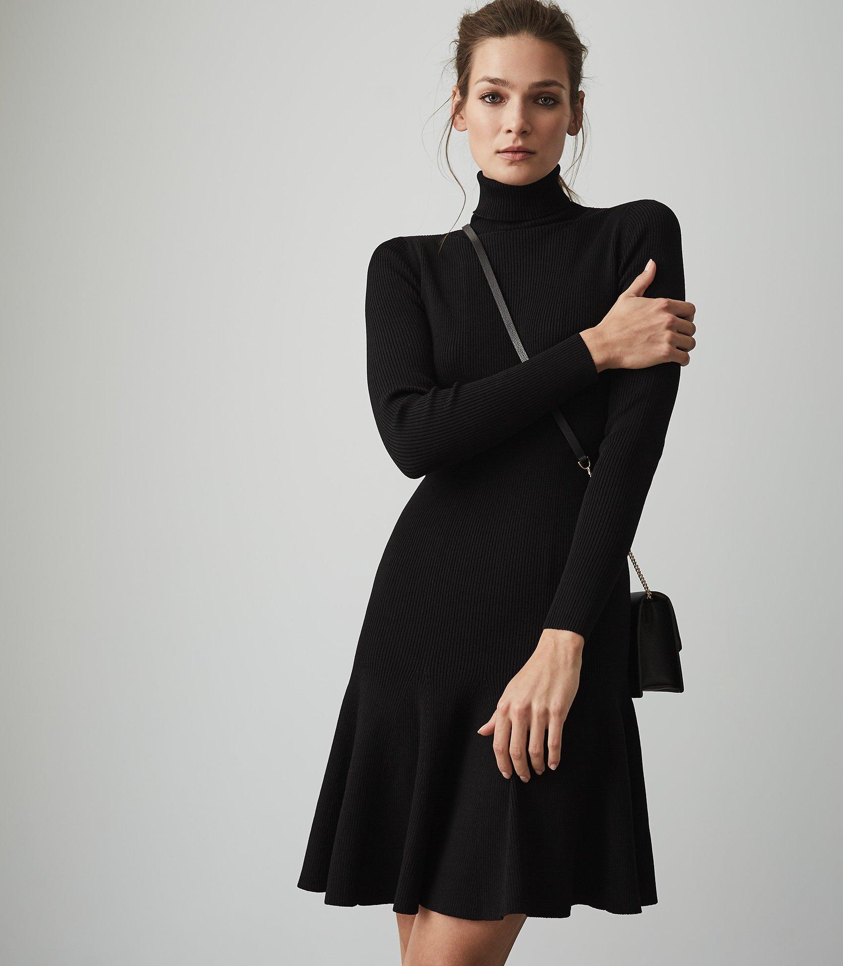 Reiss Synthetic Mimi - Knitted Flippy Hem Dress in Black - Lyst